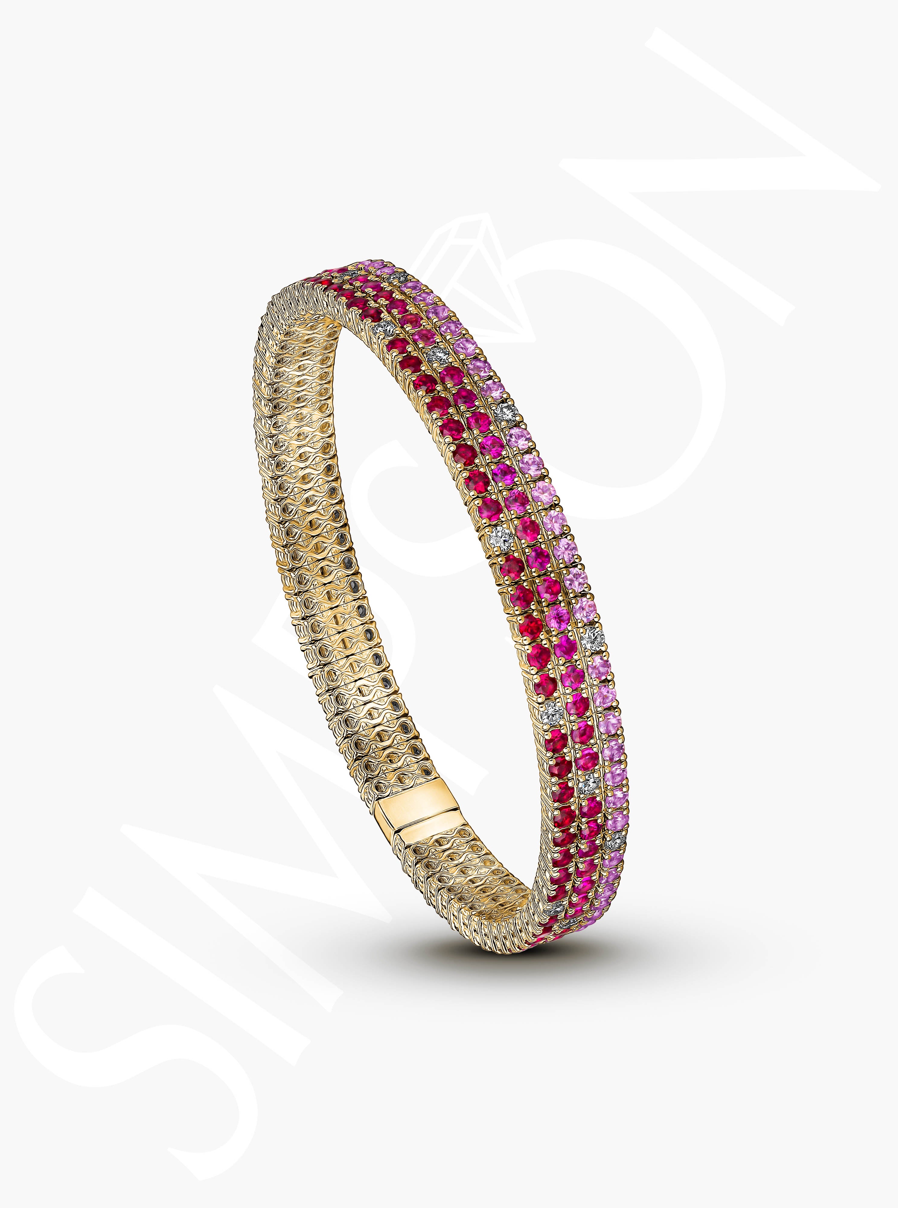 Ruby and Pink Sapphire Stretch Bracelet with Diamonds