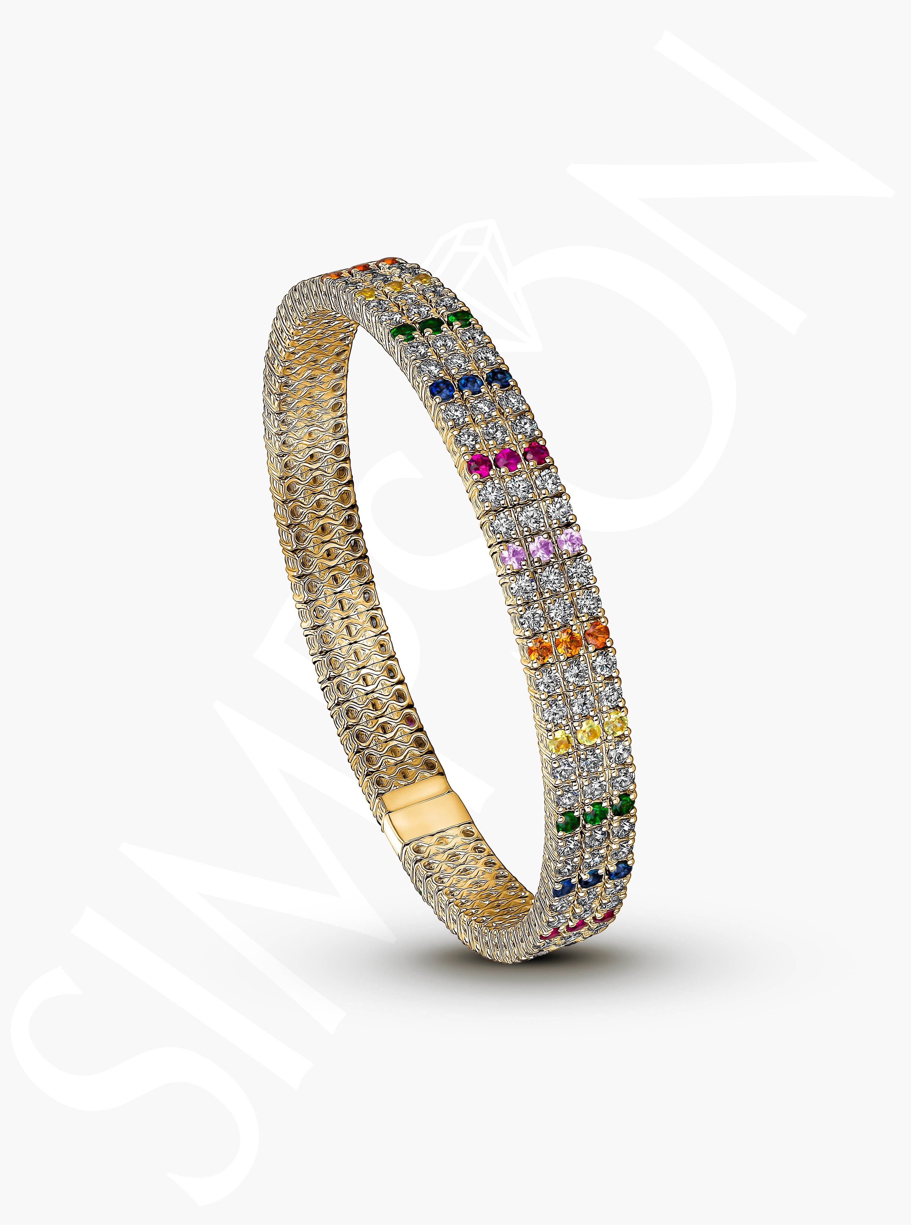 Rainbow Sapphire Stretch Bracelet with Diamonds