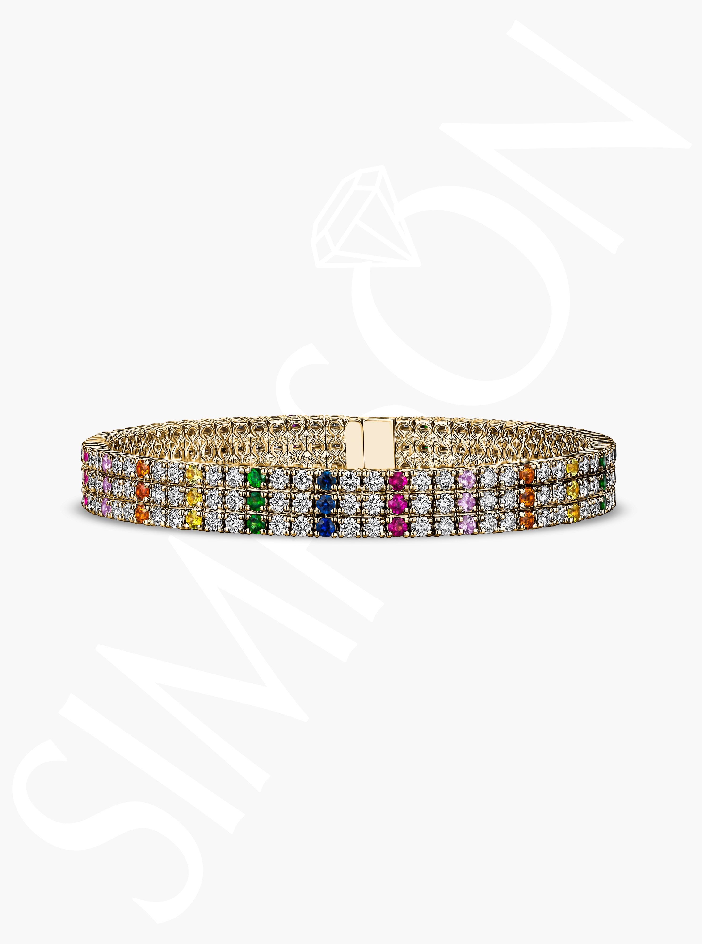 Rainbow Sapphire Stretch Bracelet with Diamonds