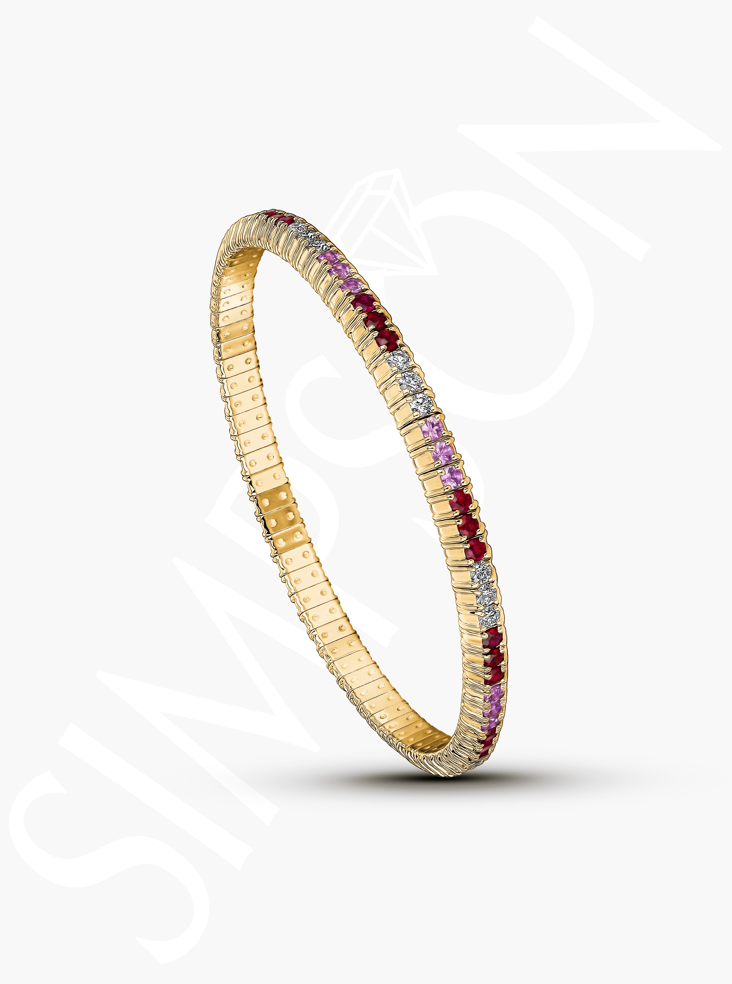 Ruby and Light Pink Sapphire Stretch Bracelet with Diamonds