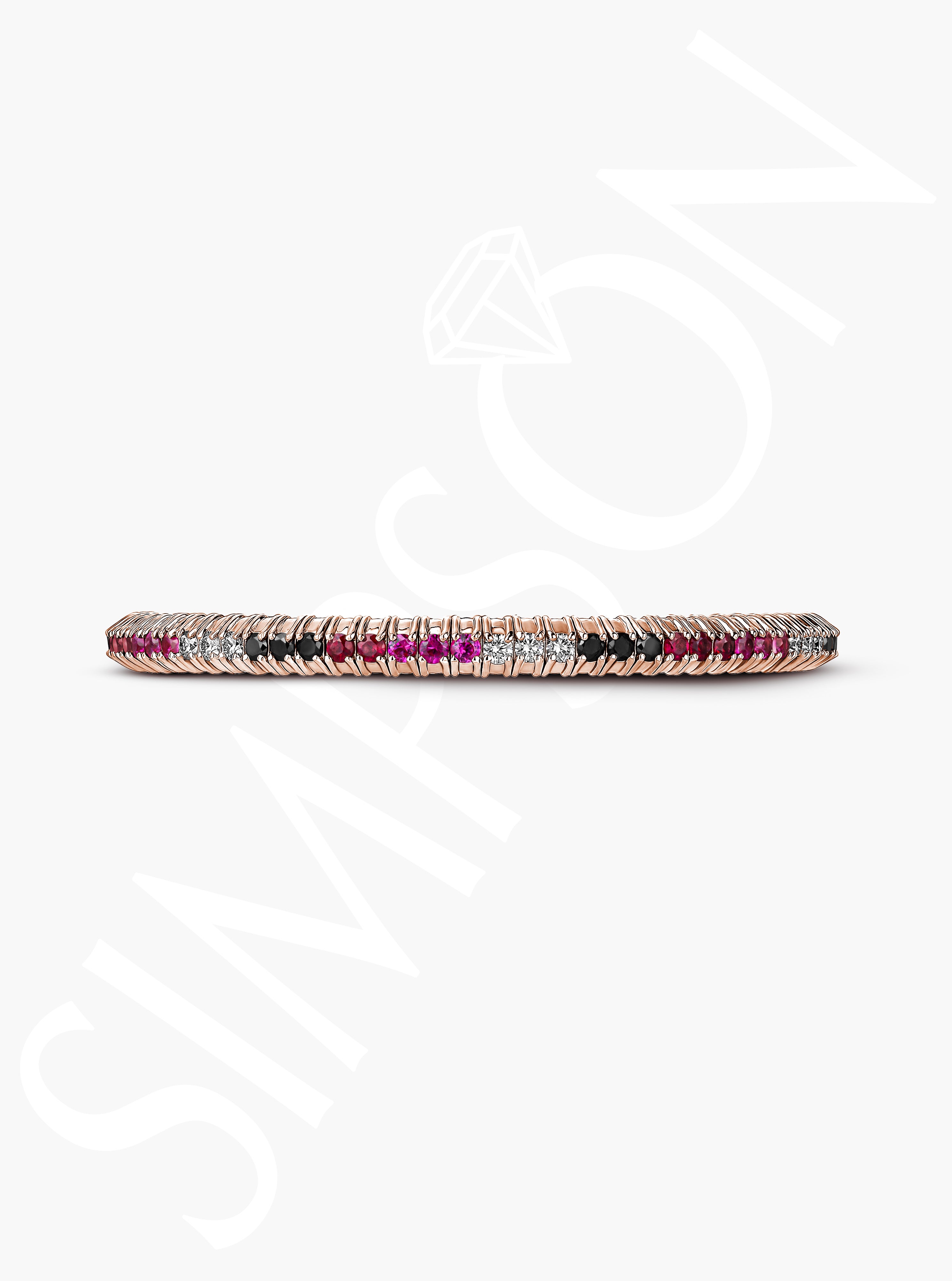 Ruby and Pink Sapphire Stretch Bracelet with White and Black Diamonds