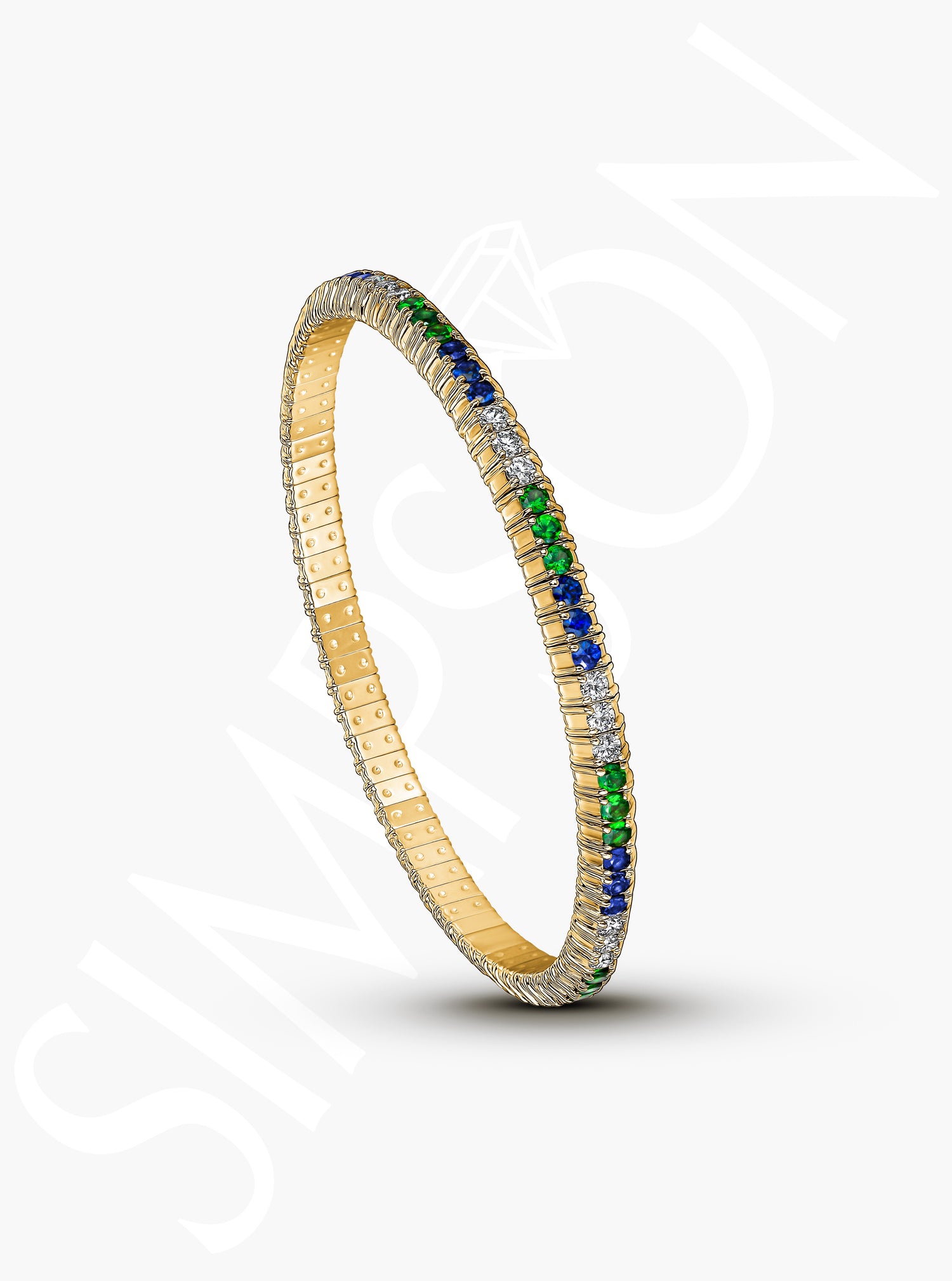 Sapphire and Tsavorite Stretch Bracelet with Diamonds