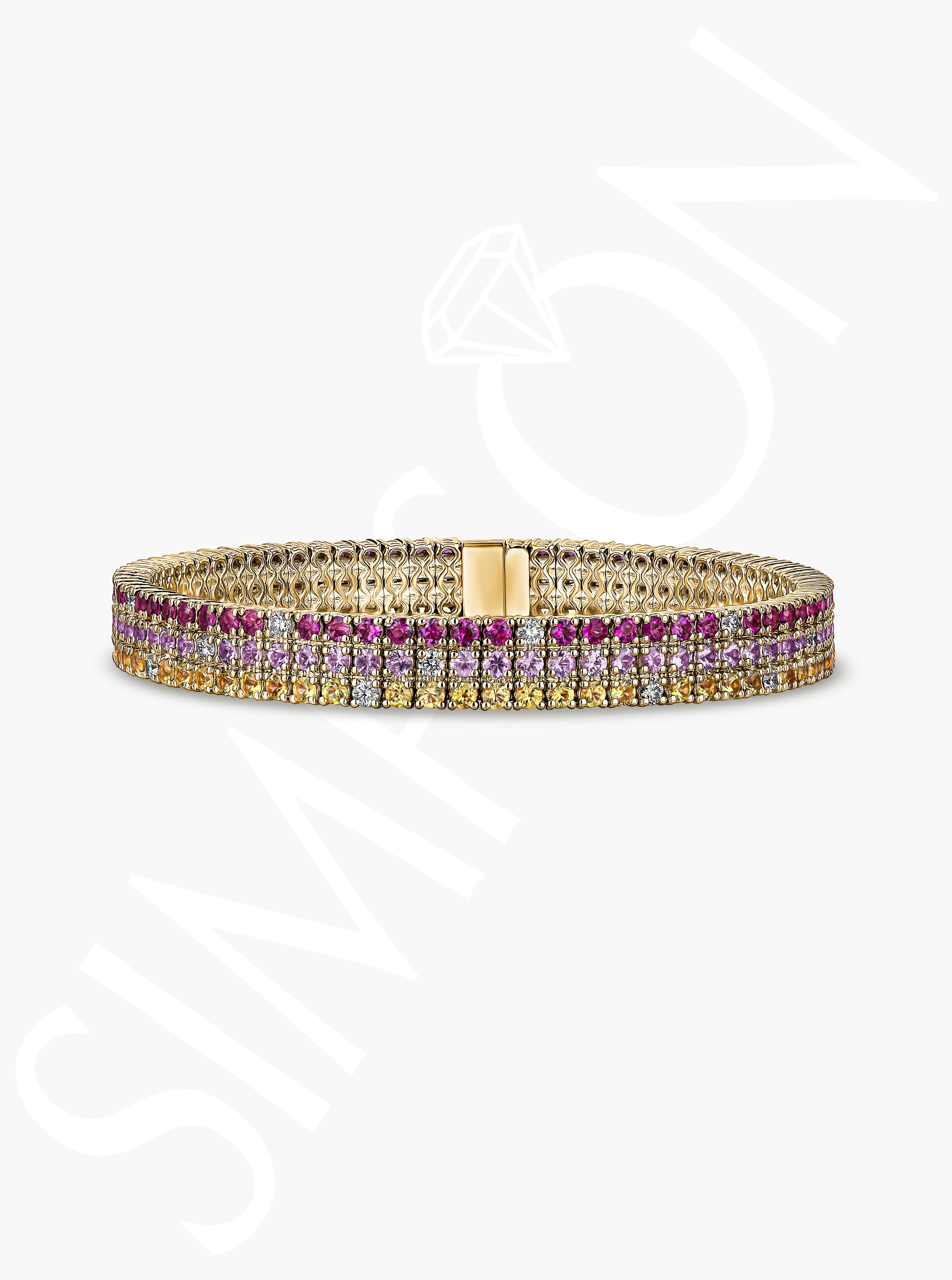 Pink and Yellow Sapphire Stretch Bracelet with Diamonds