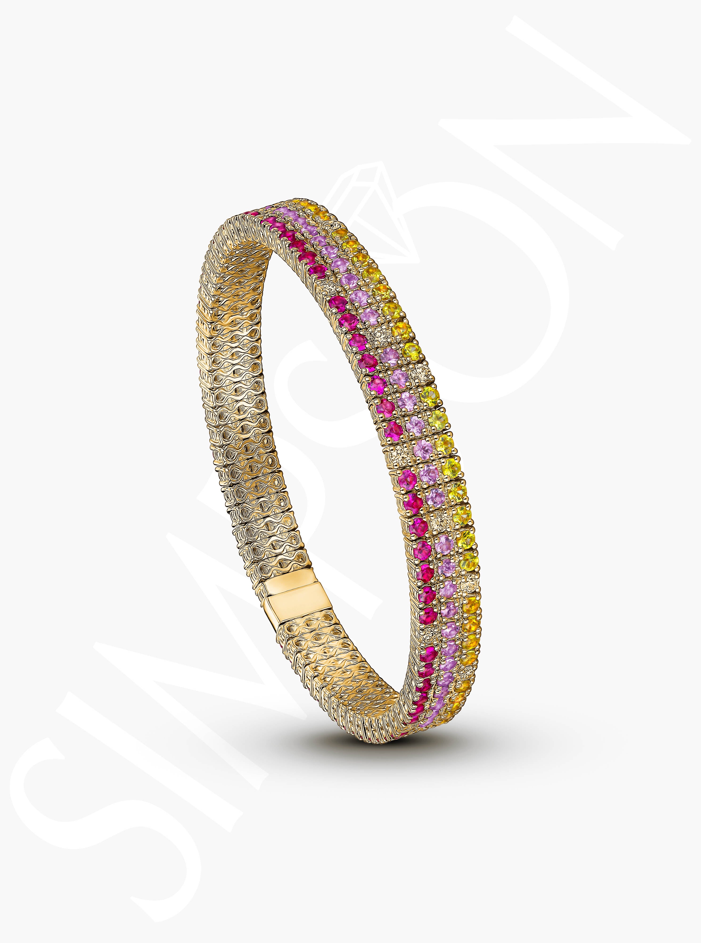 Pink and Yellow Sapphire Stretch Bracelet with Diamonds