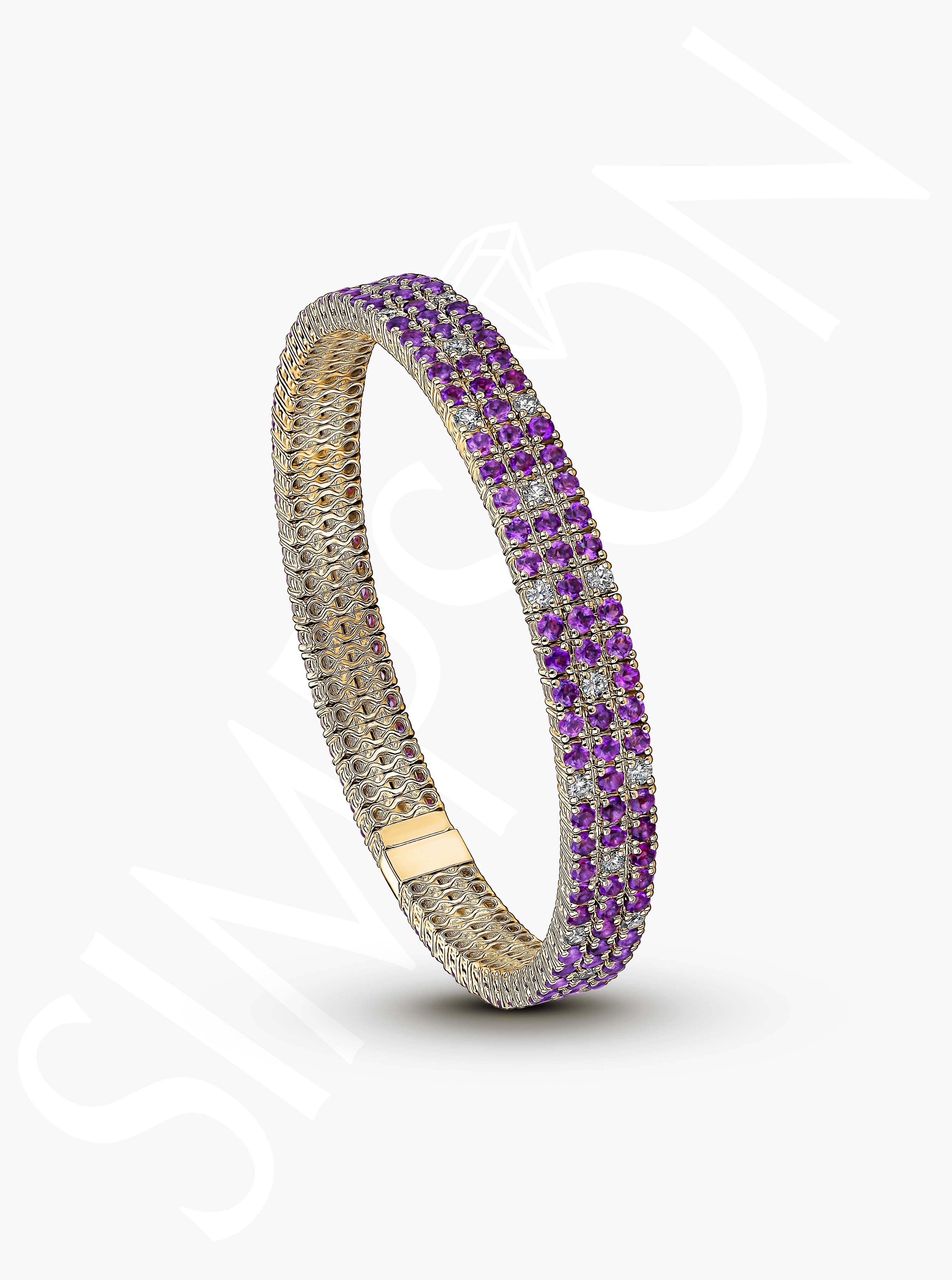 Amethyst Stretch Bracelet with Diamonds