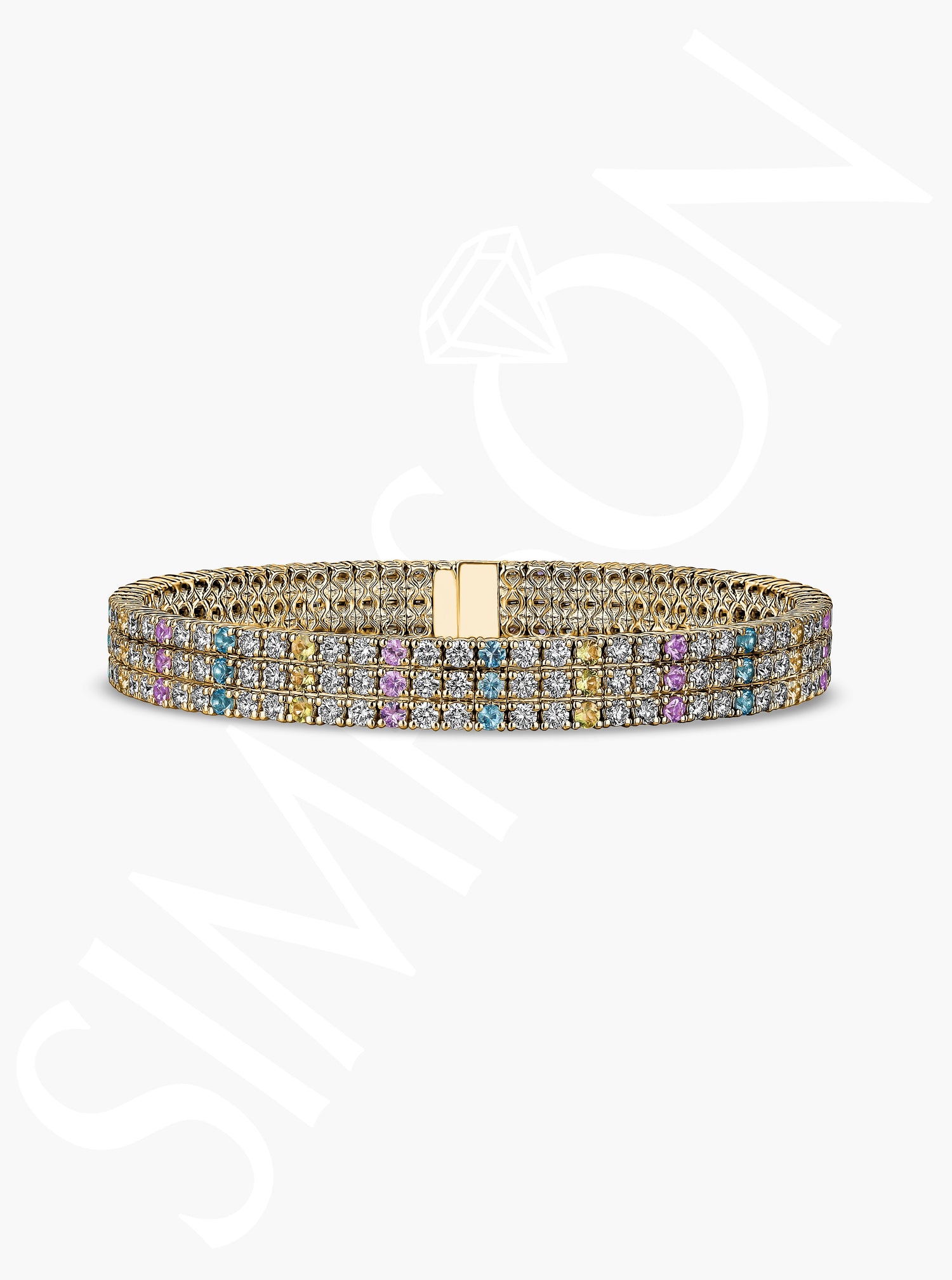 Yellow and Pink Sapphire and Blue Topaz Stretch Bracelet with Diamonds