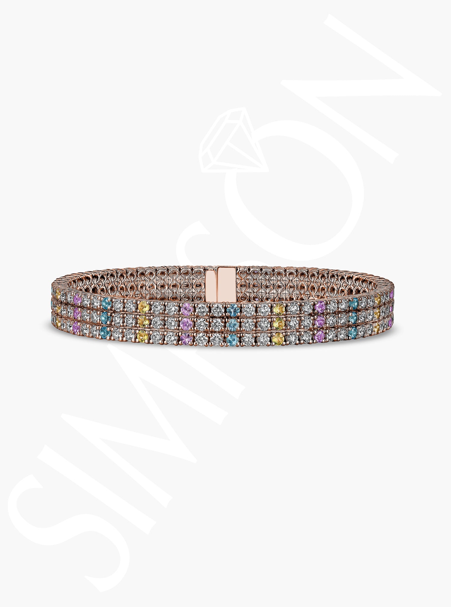 Yellow and Pink Sapphire and Blue Topaz Stretch Bracelet with Diamonds