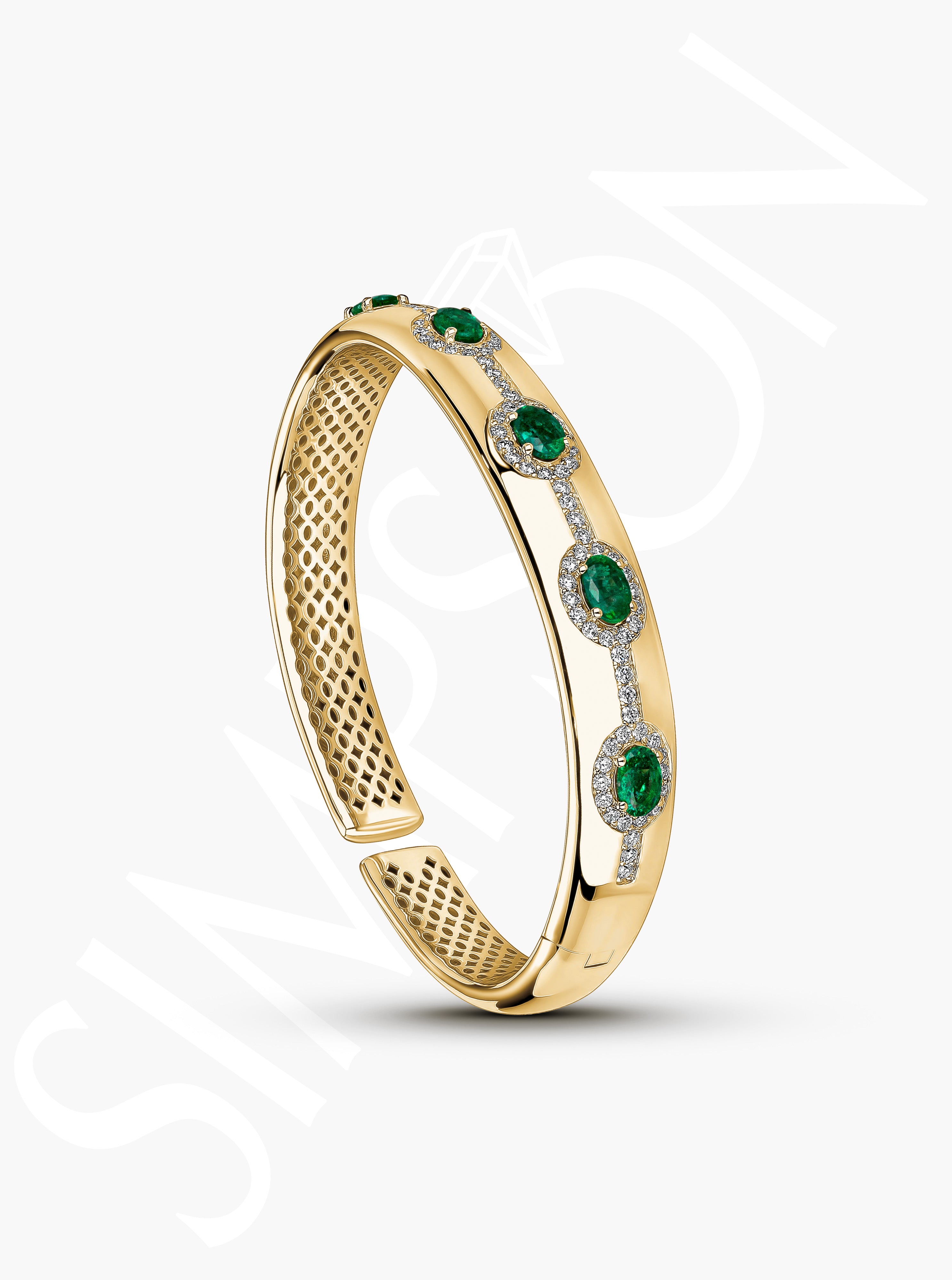 Emerald and Diamond Gold Bangle