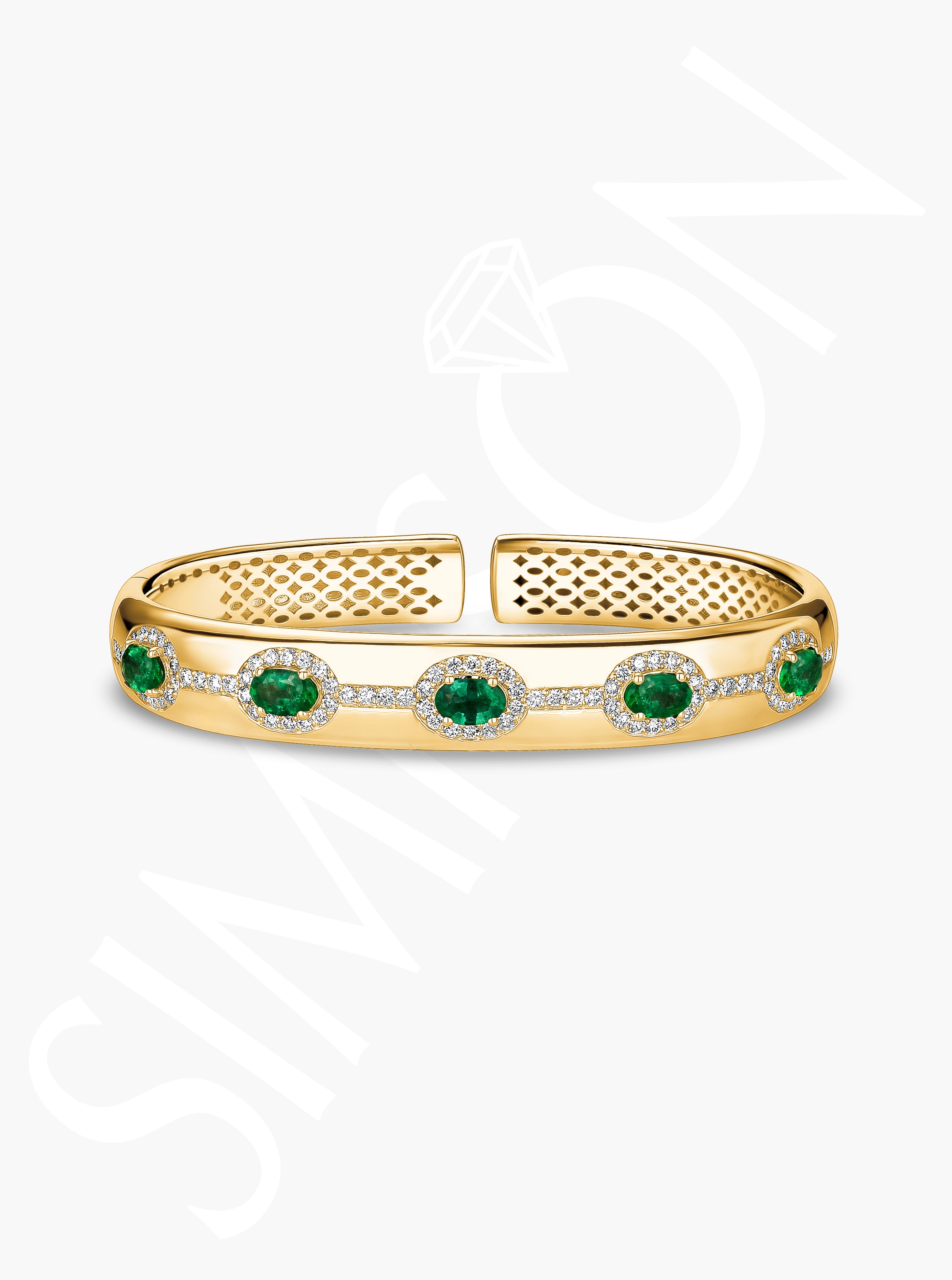 Emerald and Diamond Gold Bangle