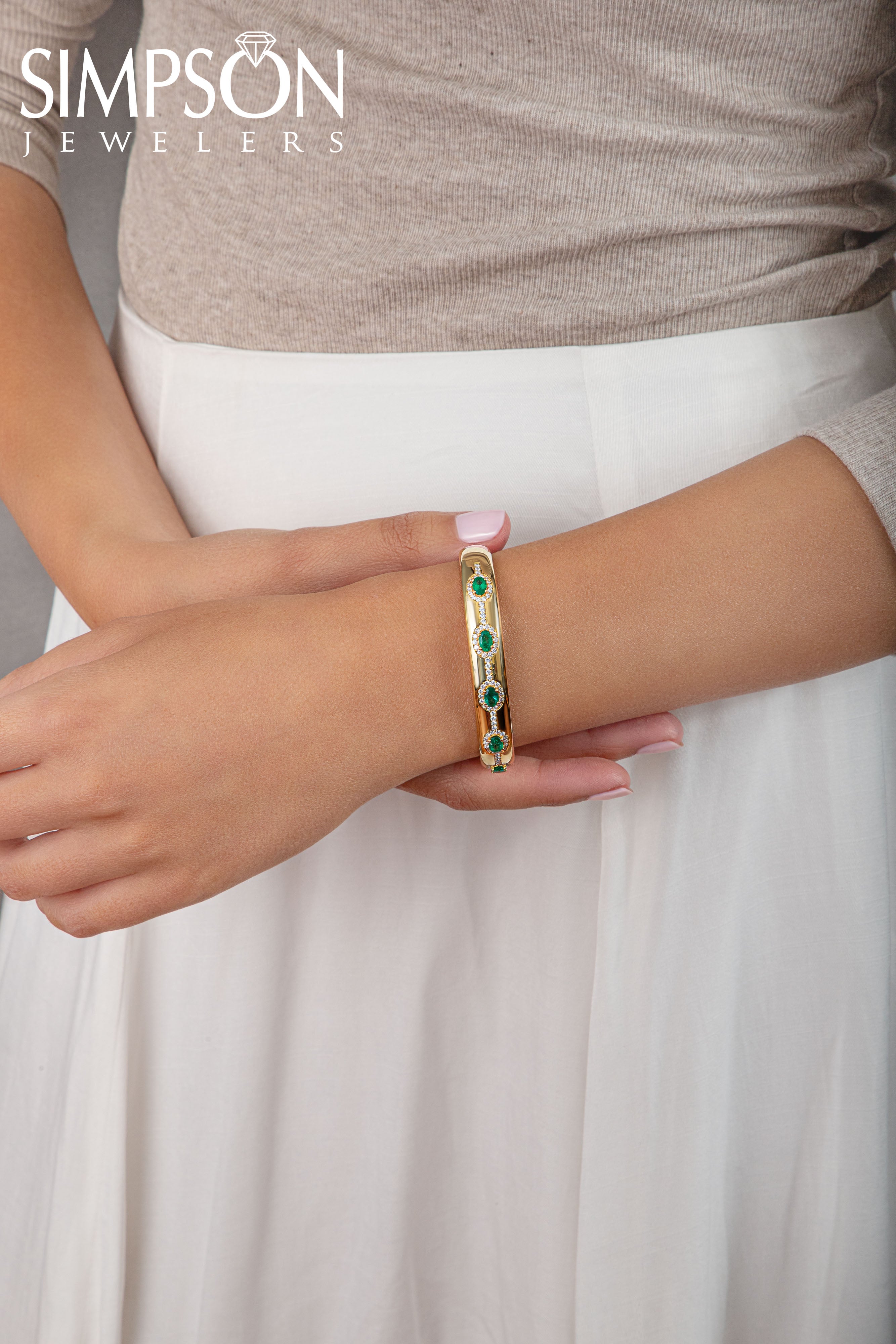 Emerald and Diamond Gold Bangle