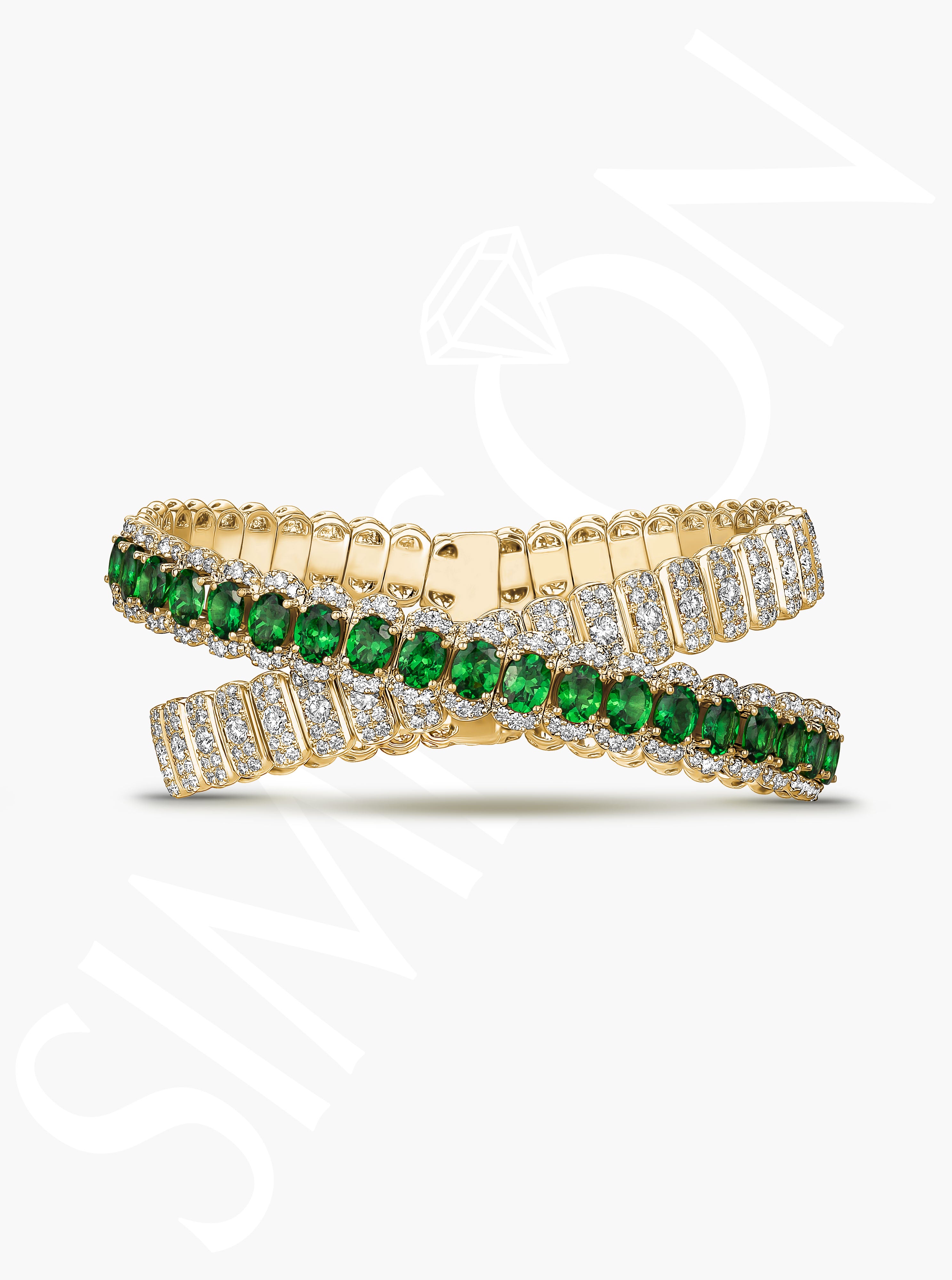 Tsavorite and Diamond Crossover Bangle