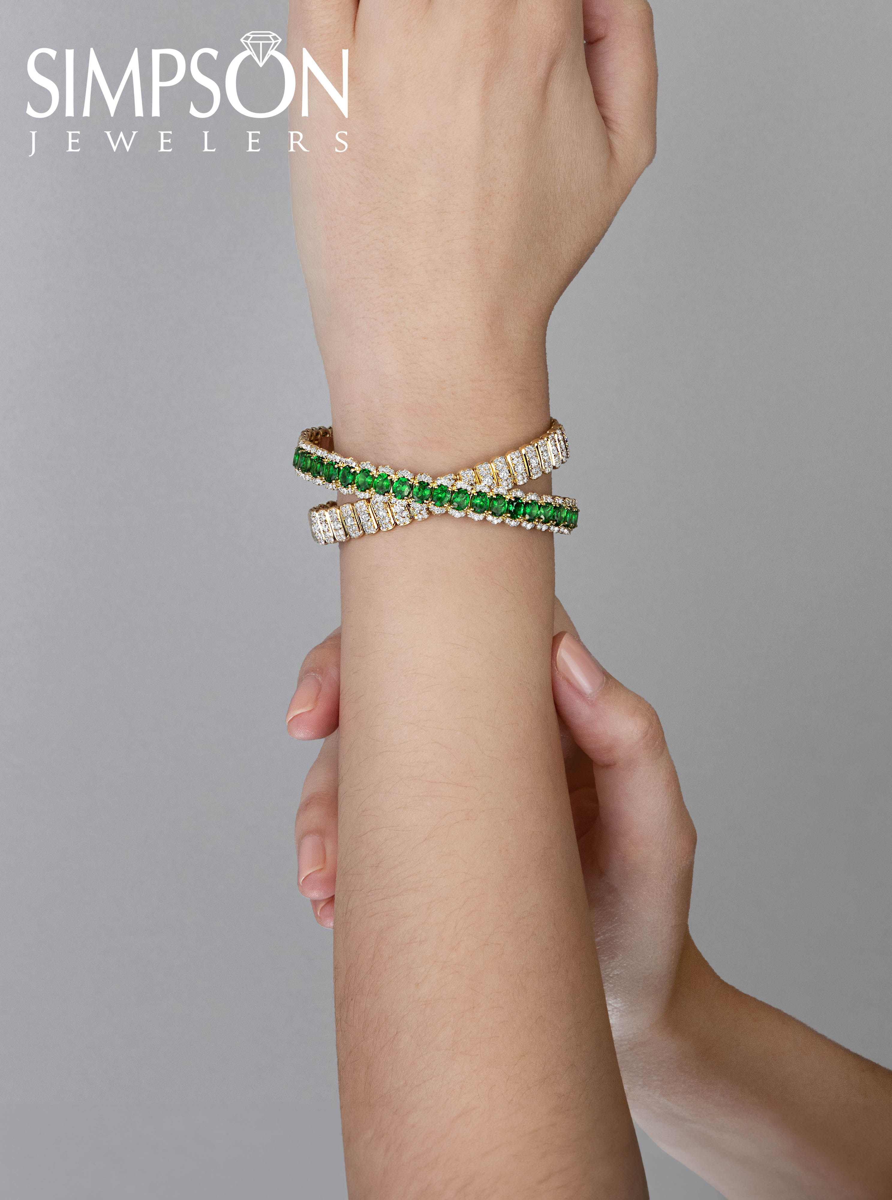 Tsavorite and Diamond Crossover Bangle