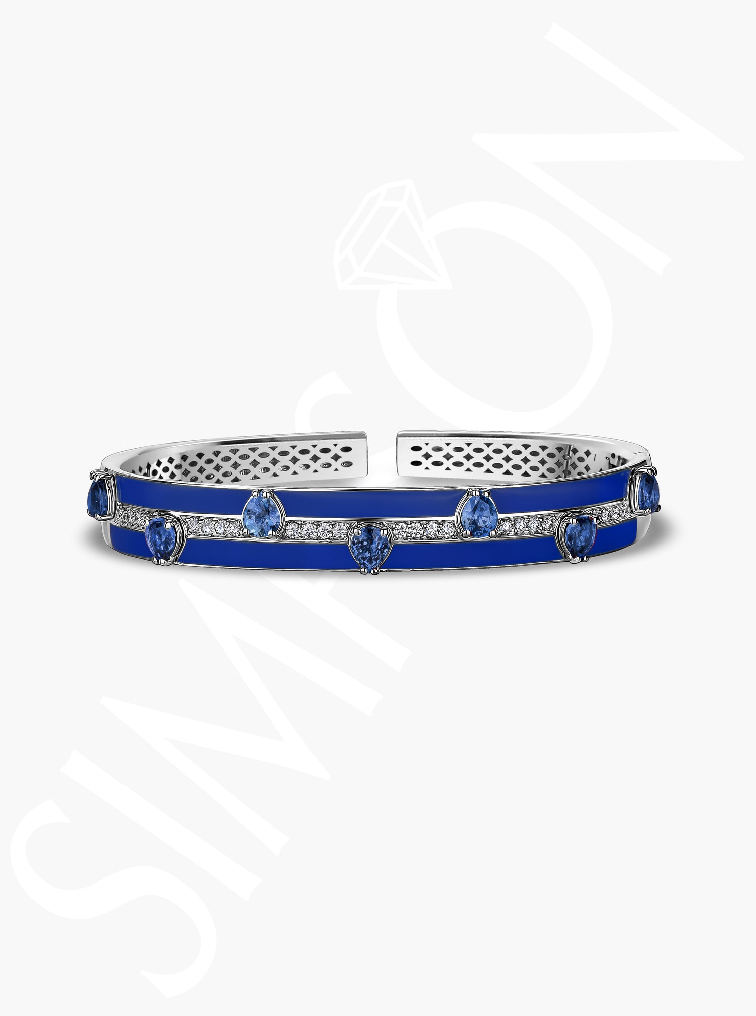 Sapphire and Diamond Bangle with Blue Enamel Accents