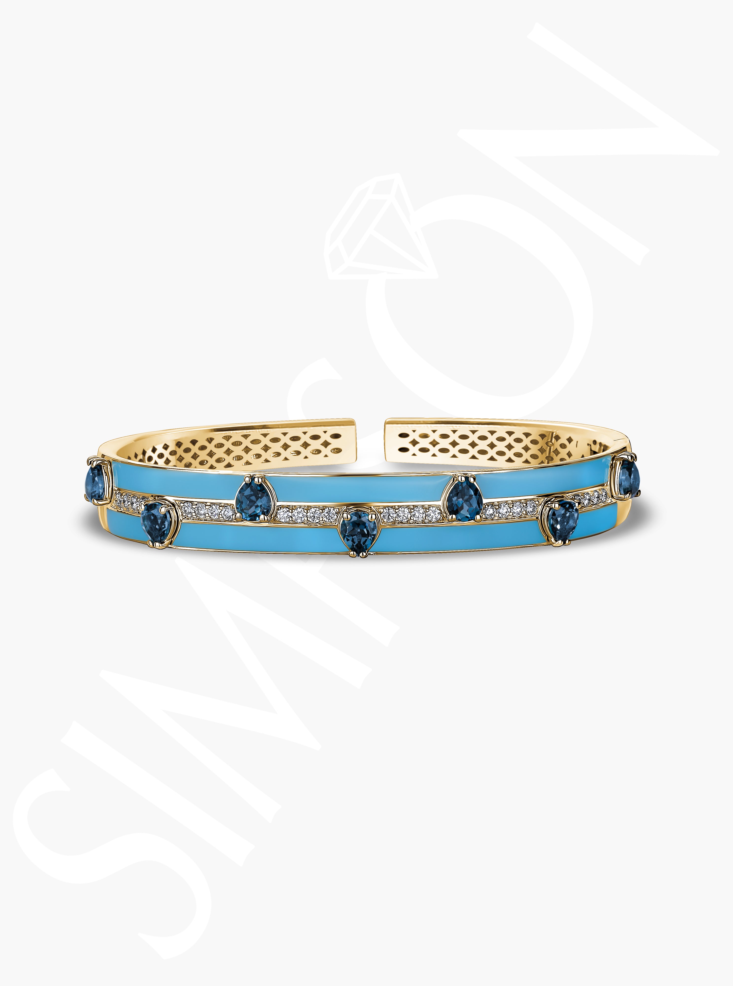 Blue Topaz and Light Blue Enamel Diamond Bangle