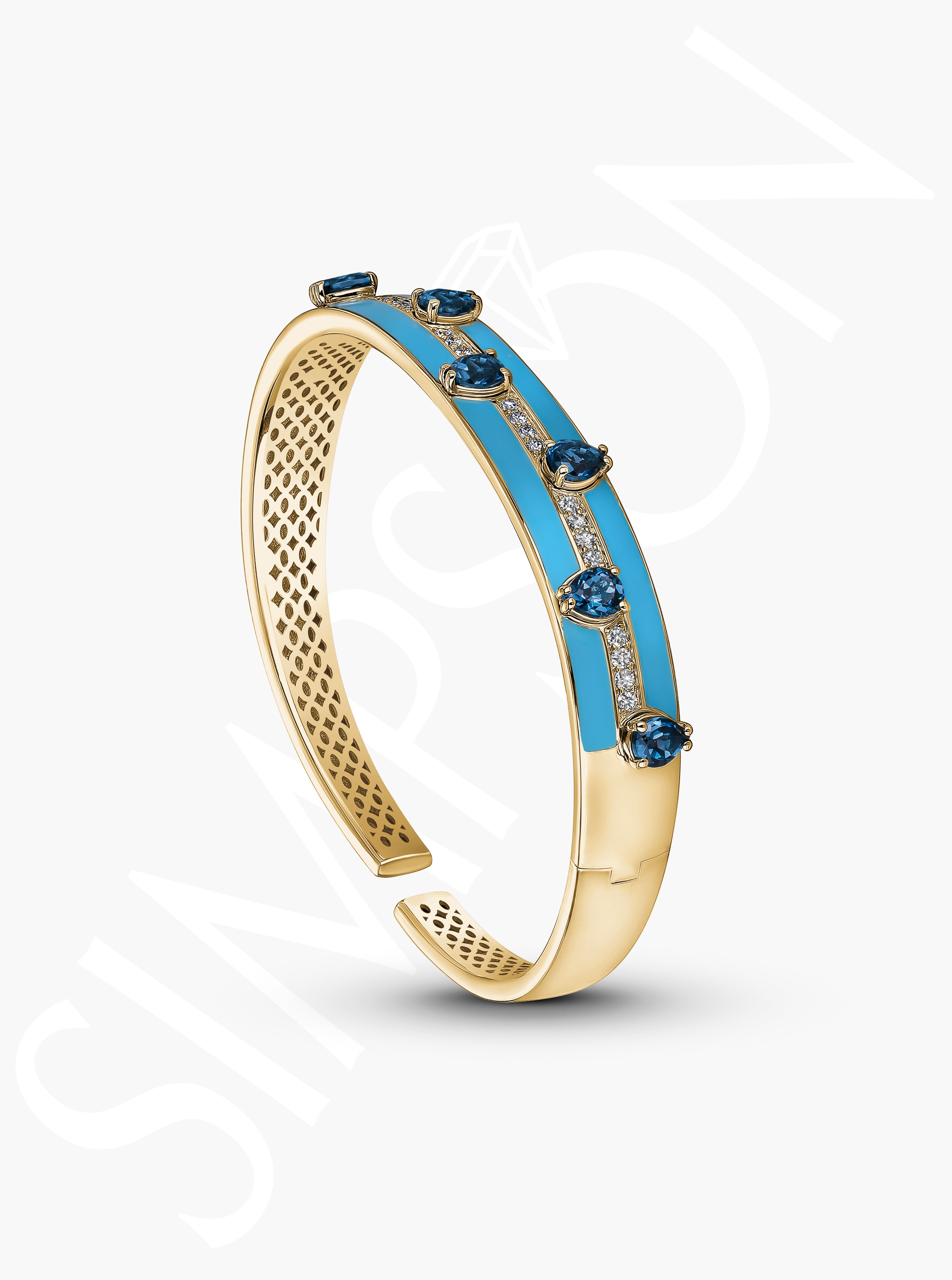 Blue Topaz and Light Blue Enamel Diamond Bangle