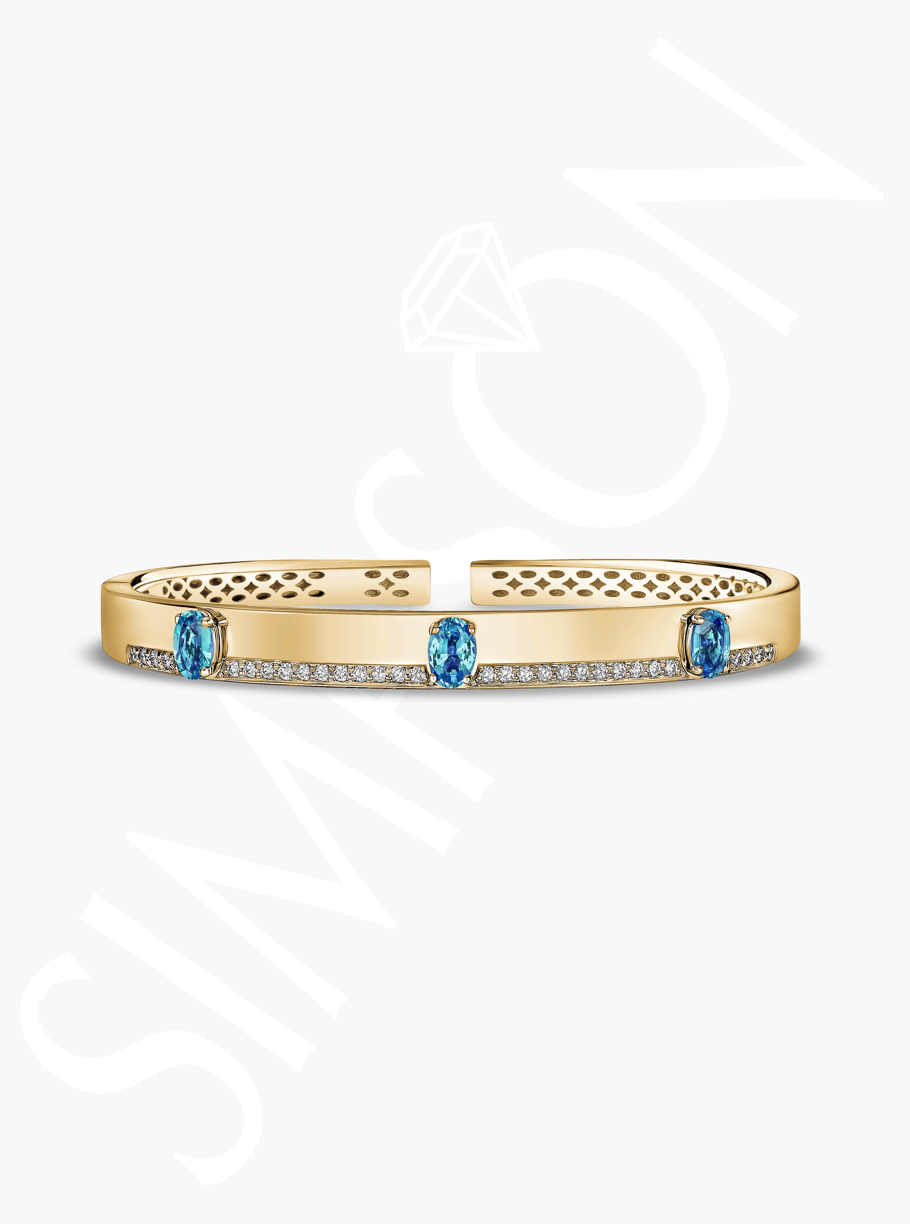 Apatite and Diamond Gold Bangle