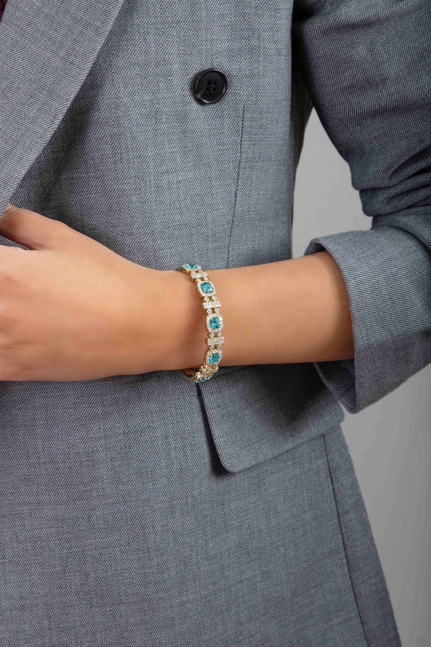 Apatite and Diamond Halo Bangle