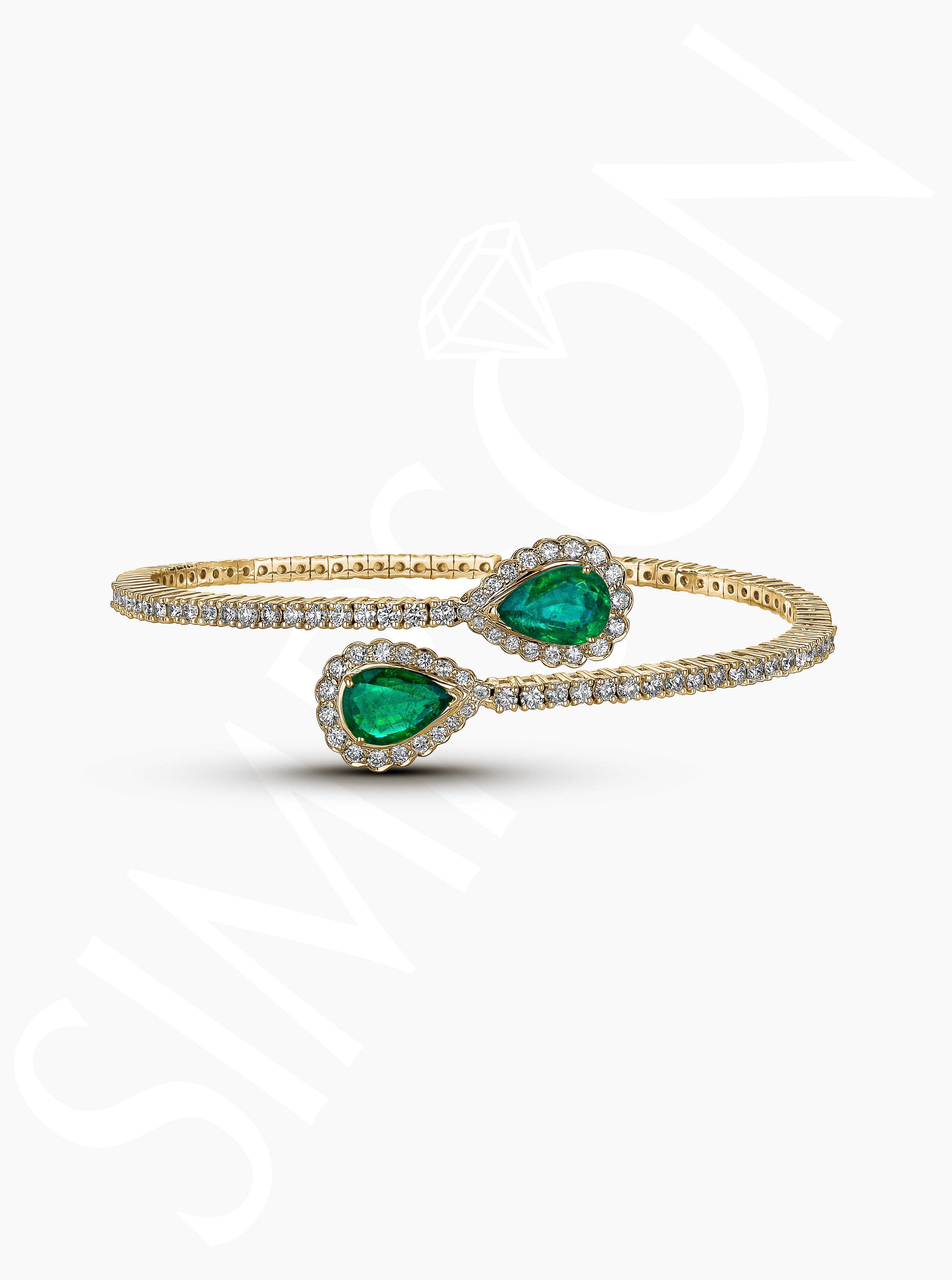 Pear-Shaped Emerald And Diamond Bangle