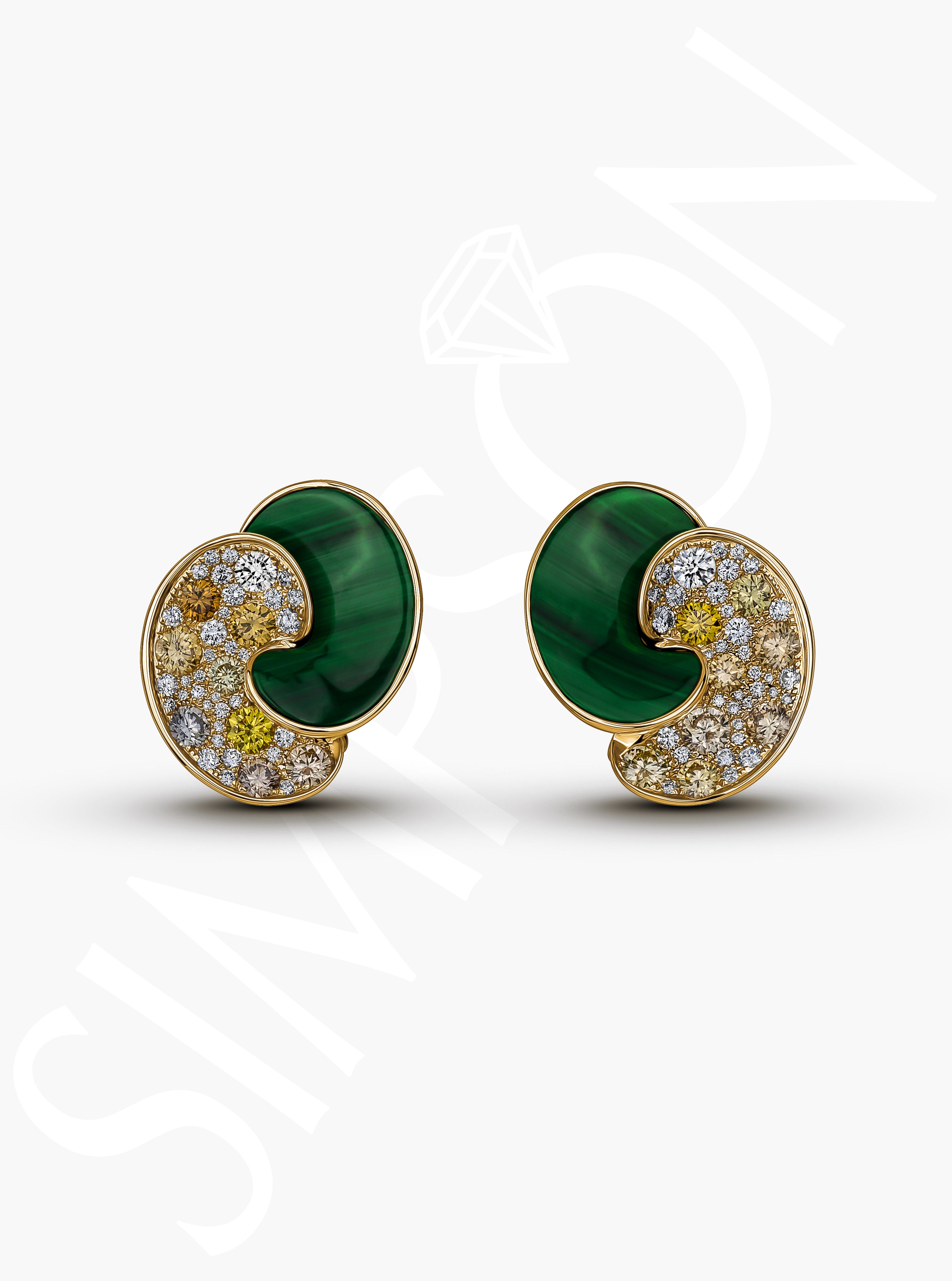 Malachite and Diamond Swirl Earrings