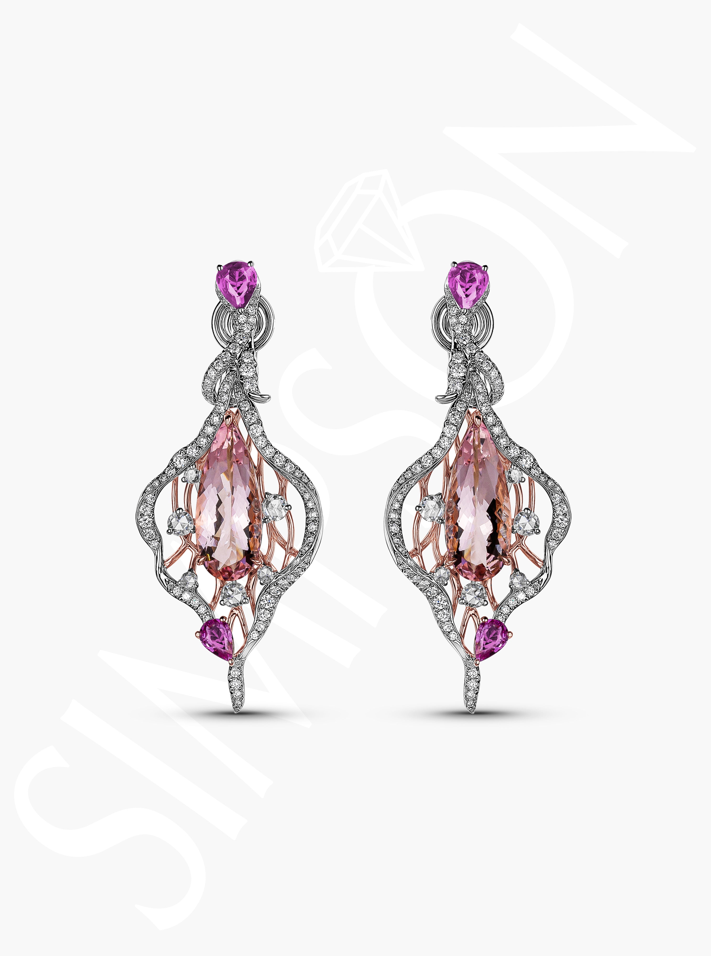 Morganite and Pink Sapphire Diamond Earrings