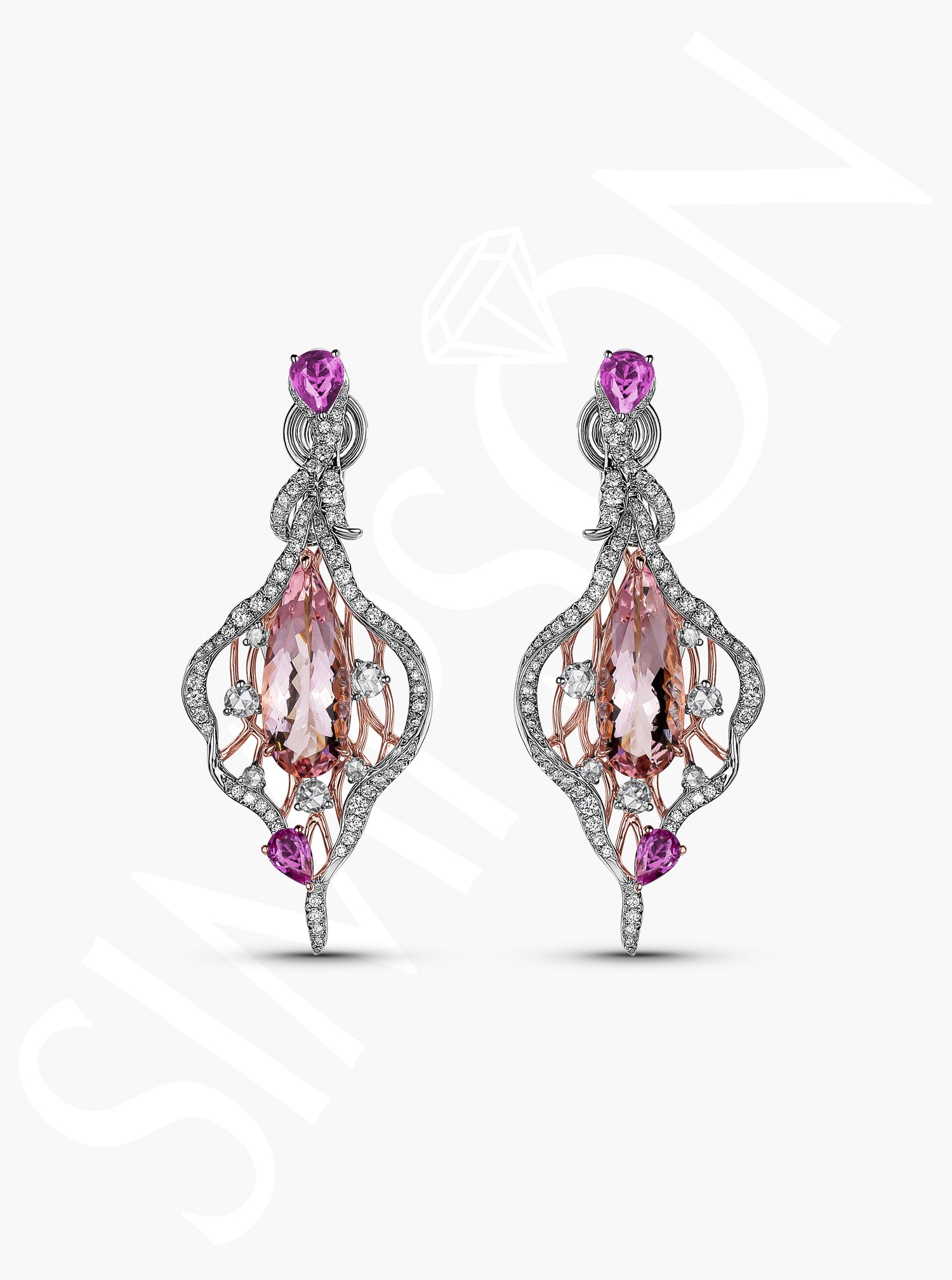 Morganite and Pink Sapphire Diamond Earrings