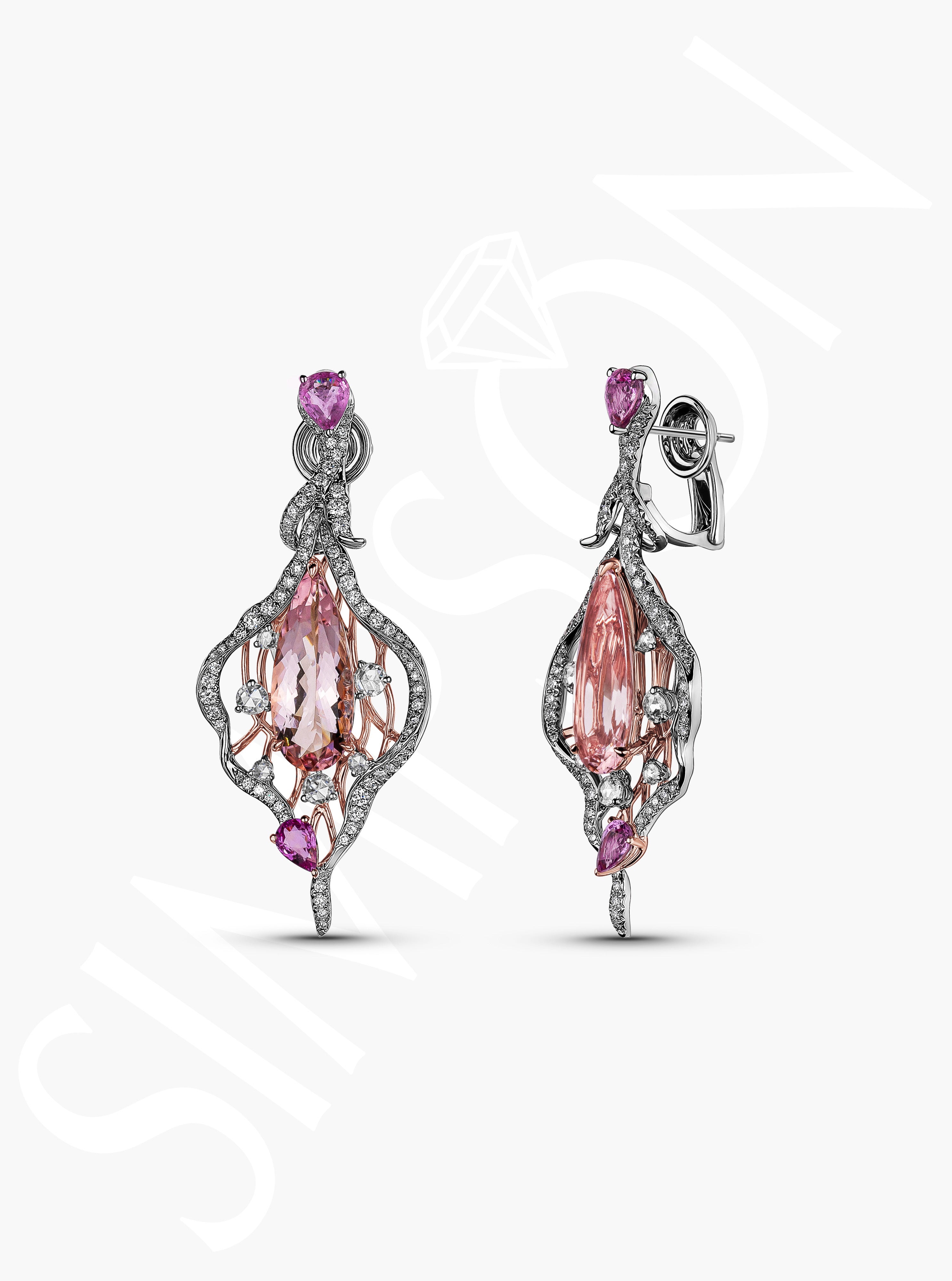 Morganite and Pink Sapphire Diamond Earrings