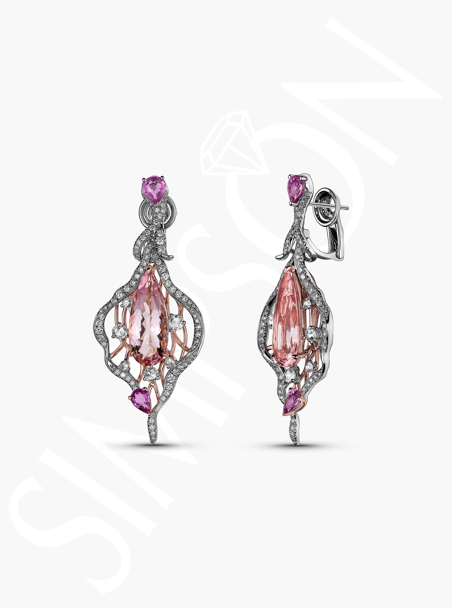 Morganite and Pink Sapphire Diamond Earrings