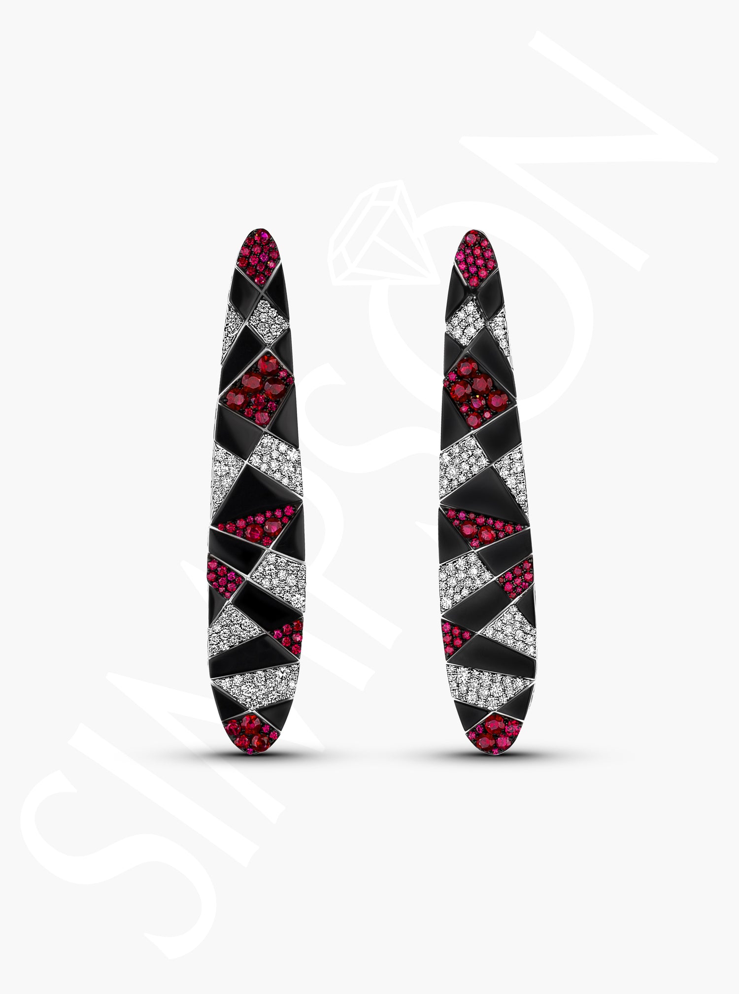 Diamond and Ruby Geometric Earrings