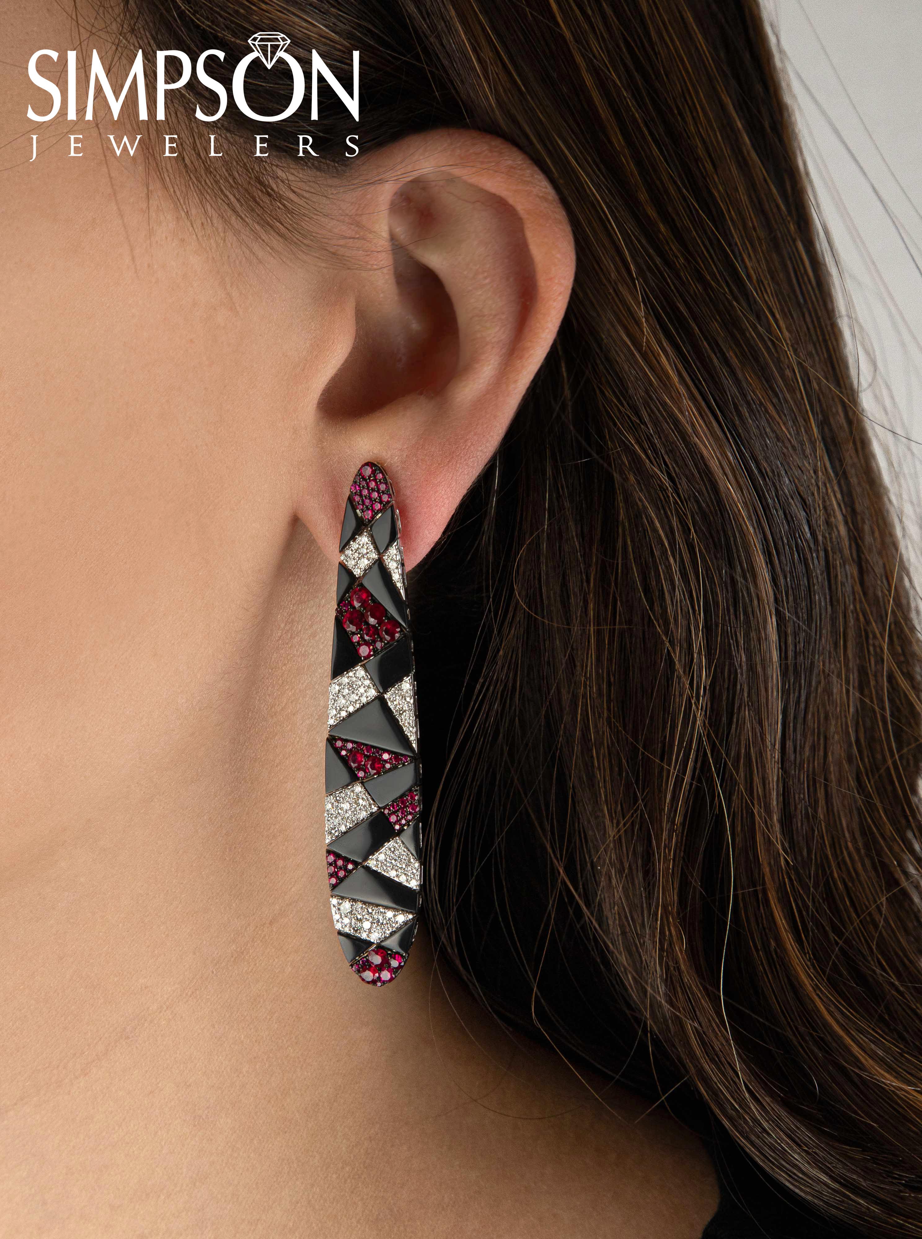 Diamond and Ruby Geometric Earrings