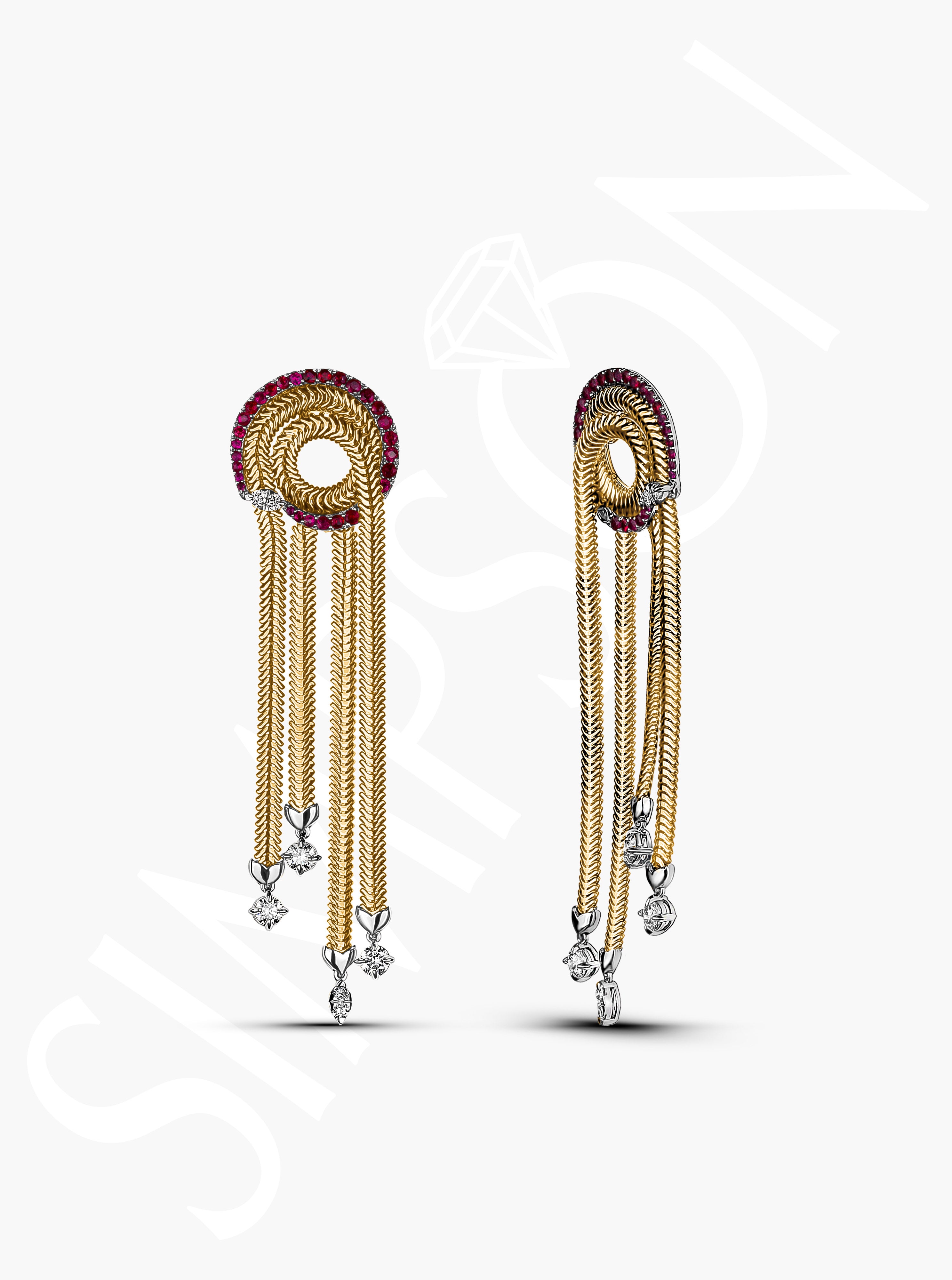 Tassel Earrings with Ruby and Diamond Details