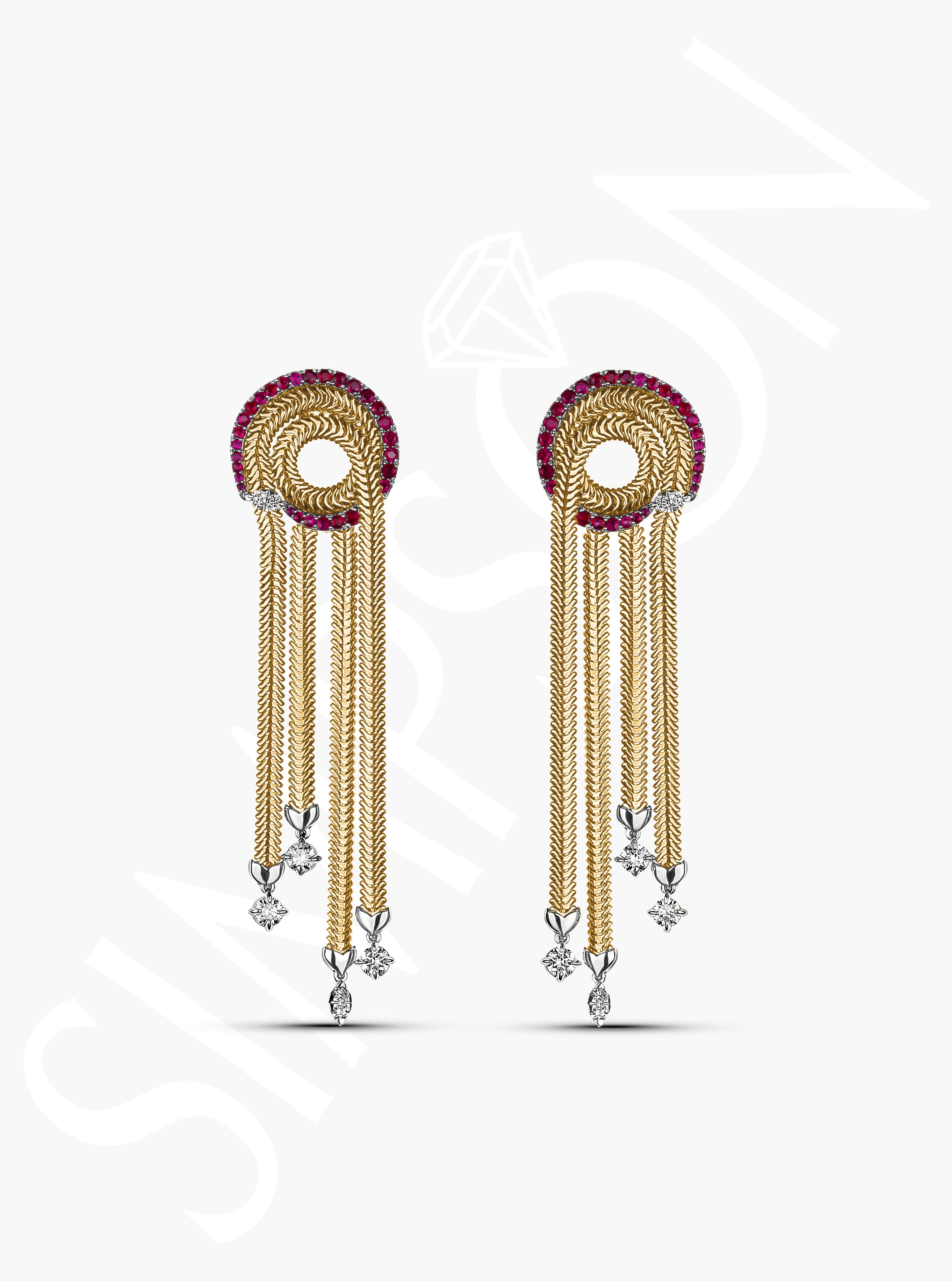 Tassel Earrings with Ruby and Diamond Details