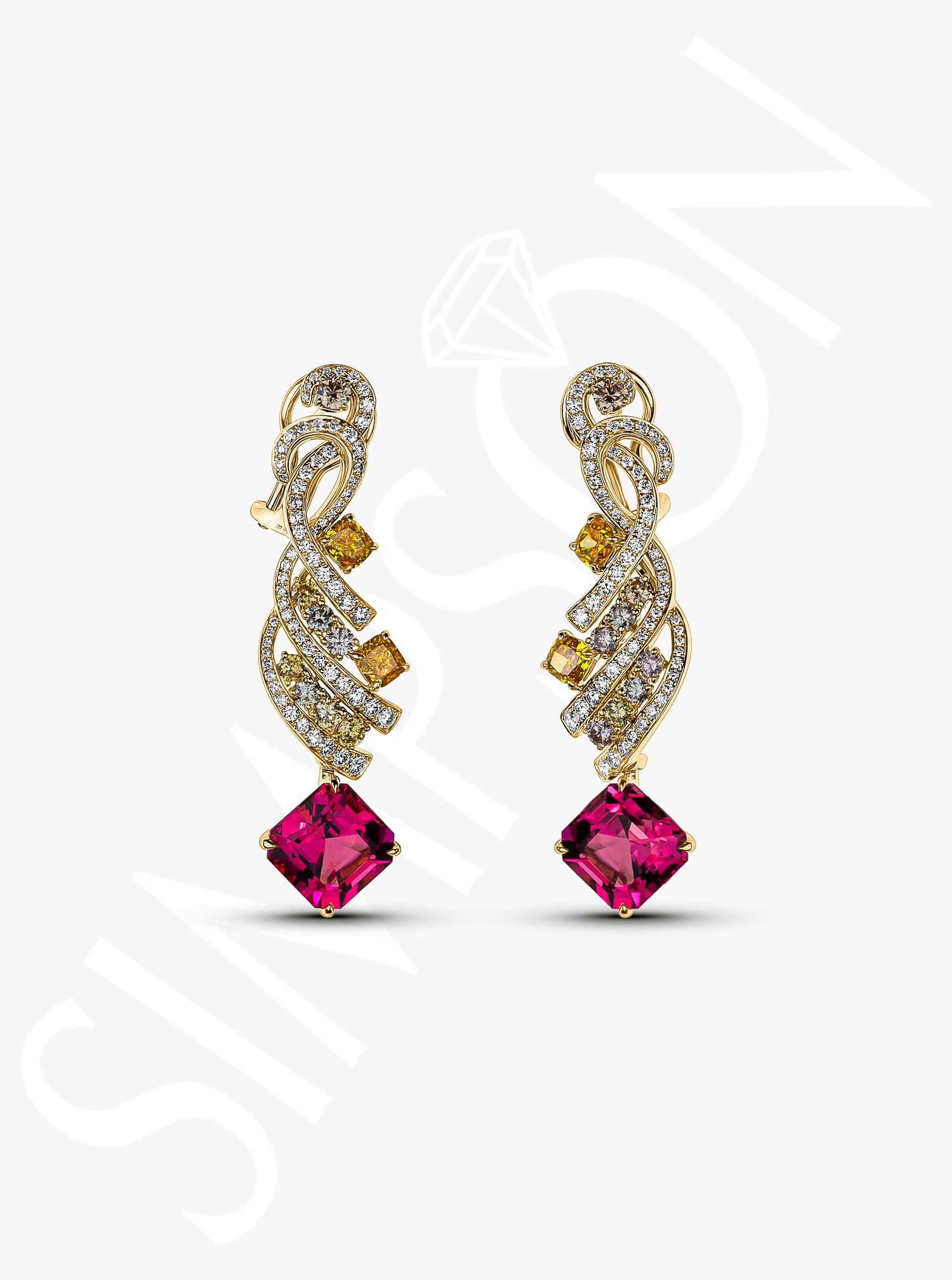 Rubellite and Citrine Diamond Drop Earrings