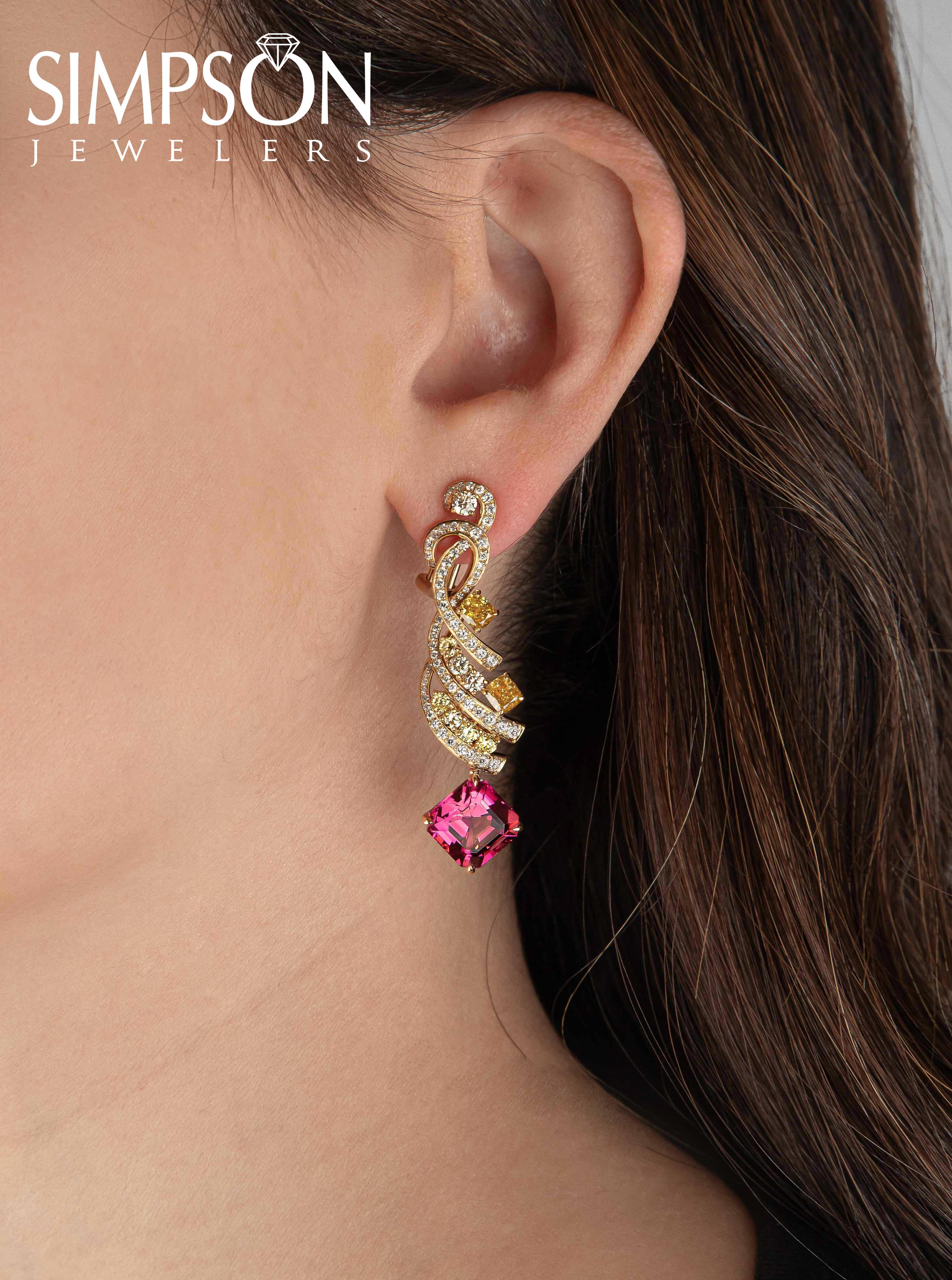 Rubellite and Citrine Diamond Drop Earrings