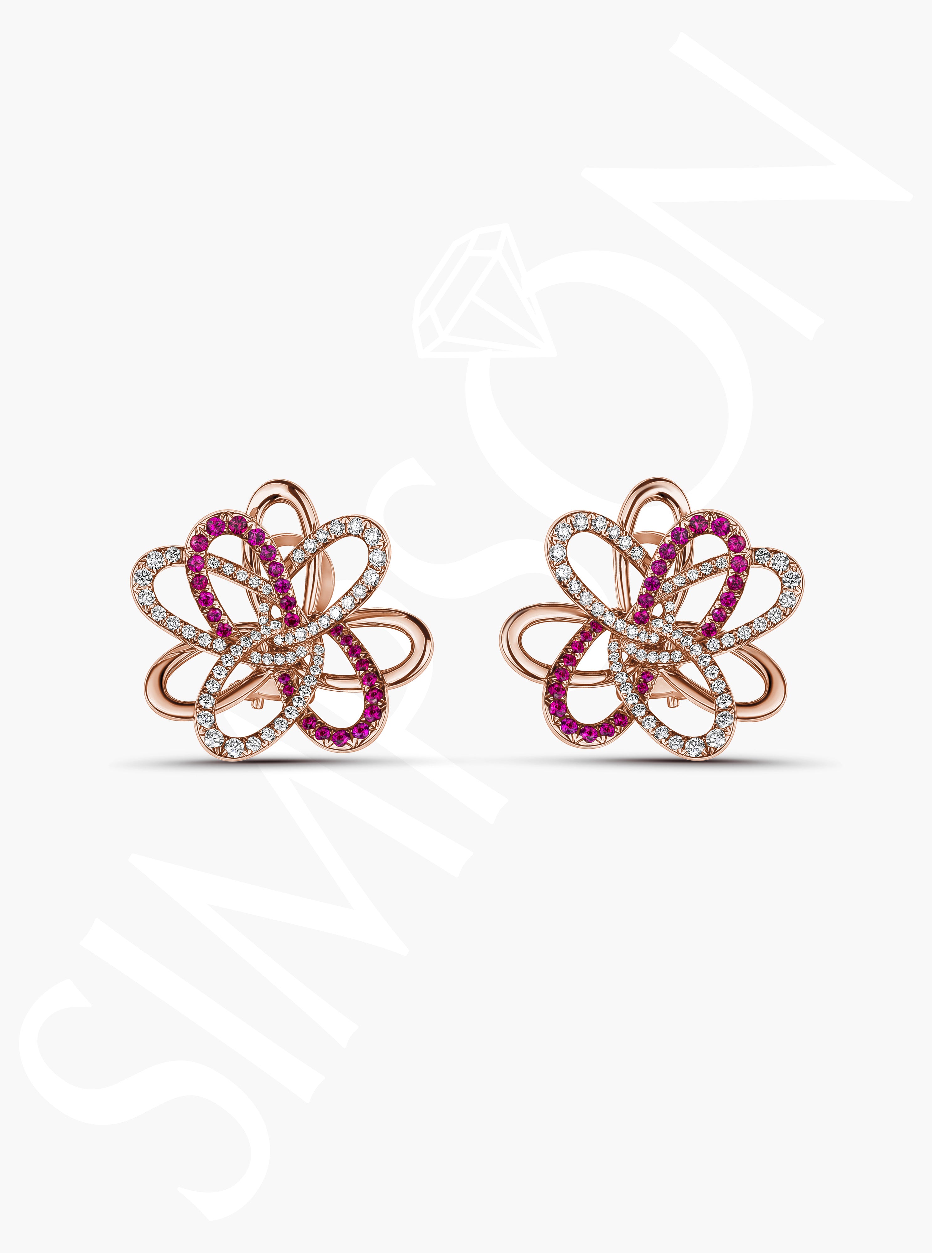 Ruby and Diamond Blossom Earrings