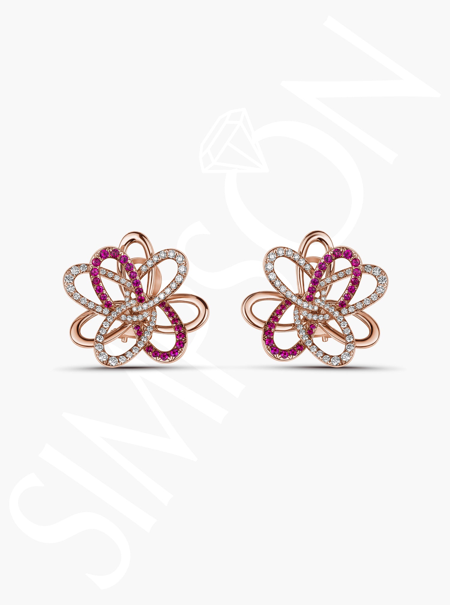 Ruby and Diamond Blossom Earrings