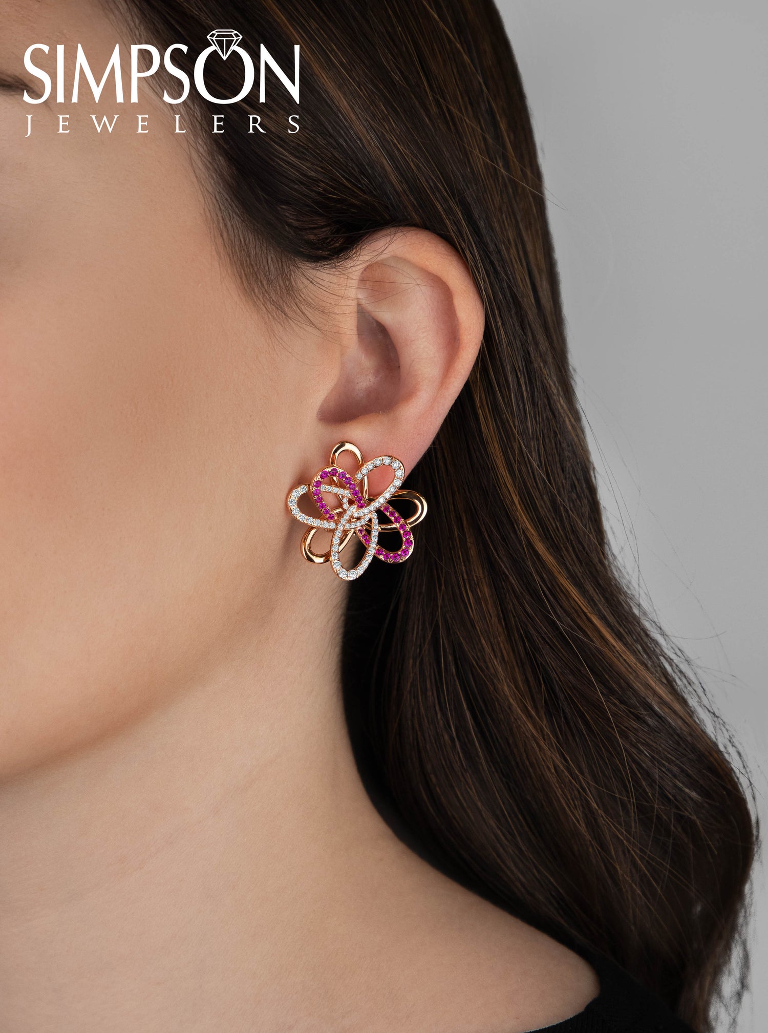 Ruby and Diamond Blossom Earrings