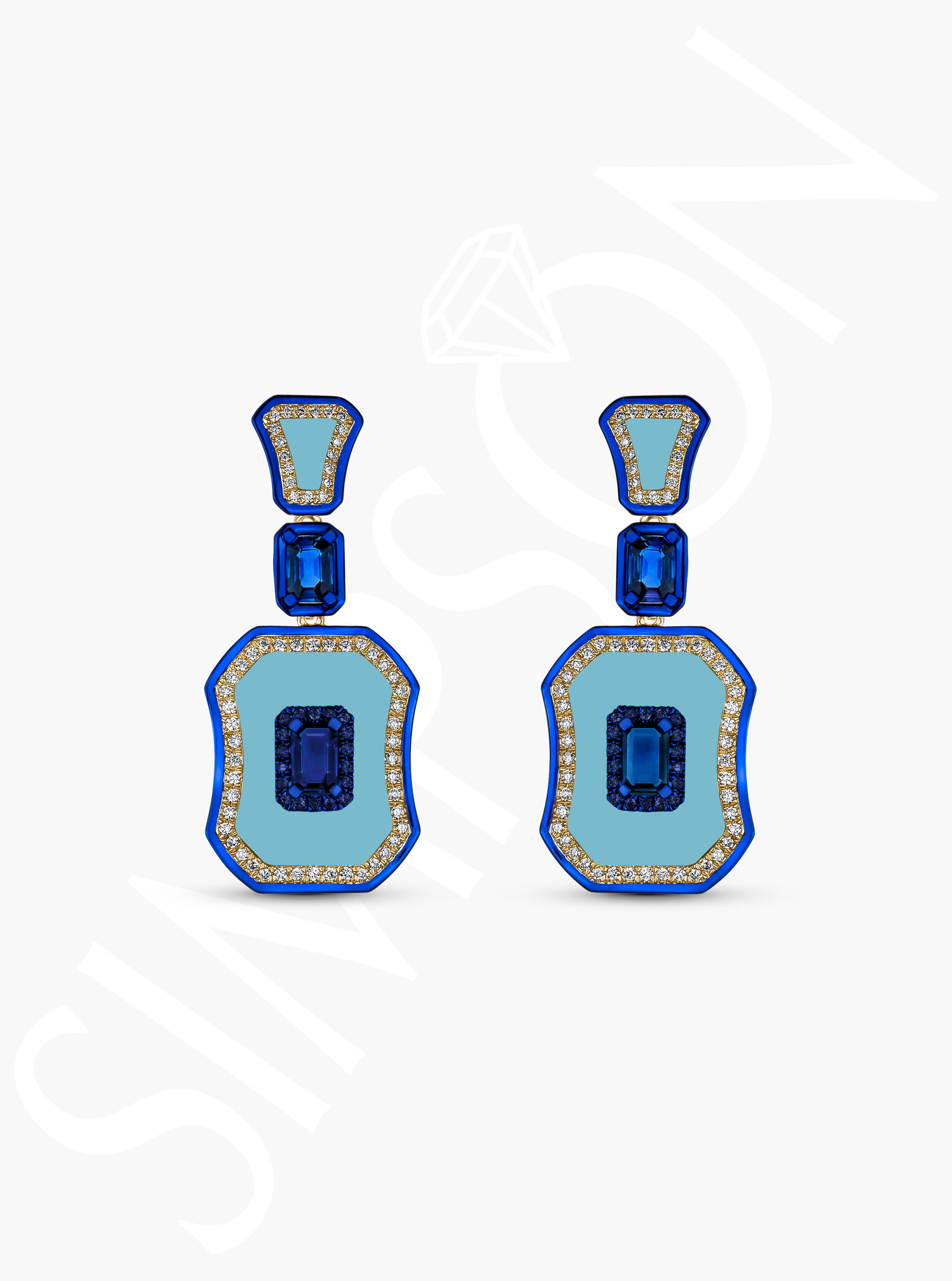 Blue Sapphire Geometric Earrings