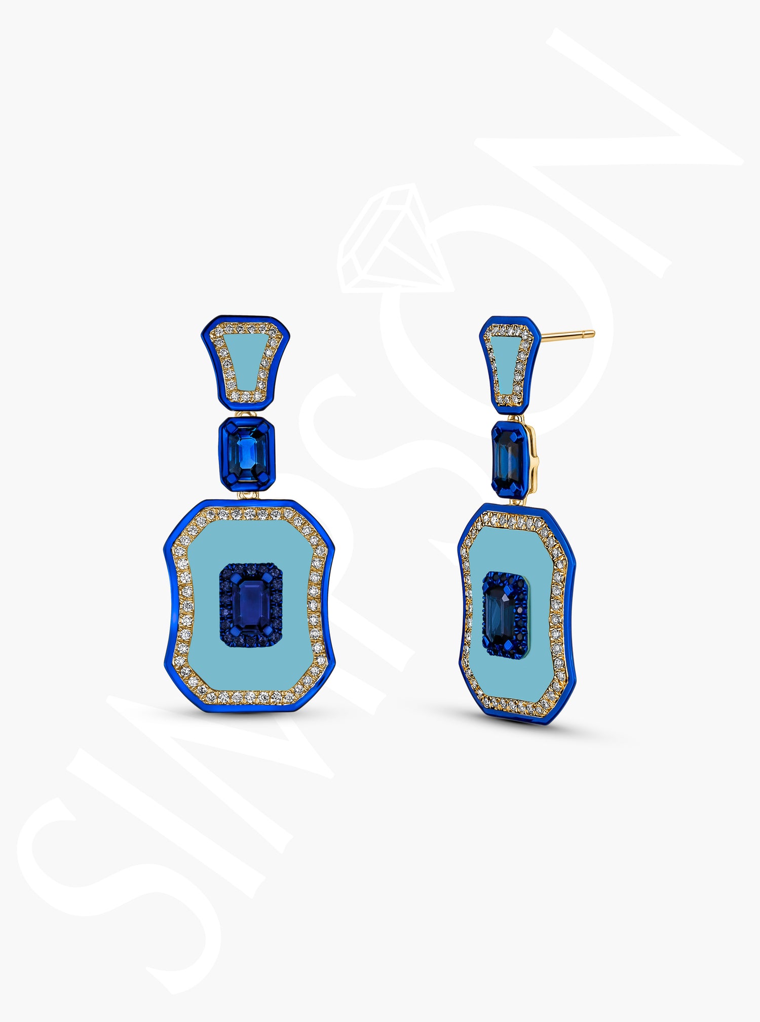 Blue Sapphire Geometric Earrings