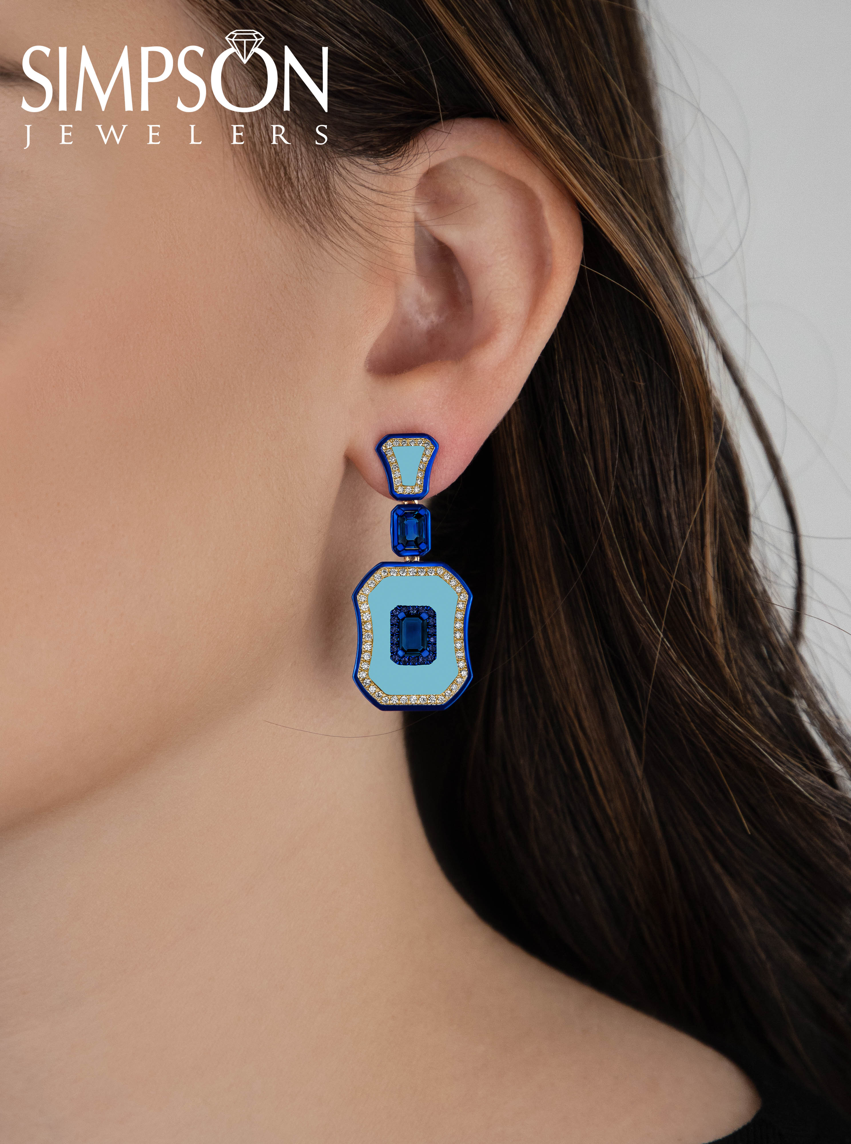 Blue Sapphire Geometric Earrings