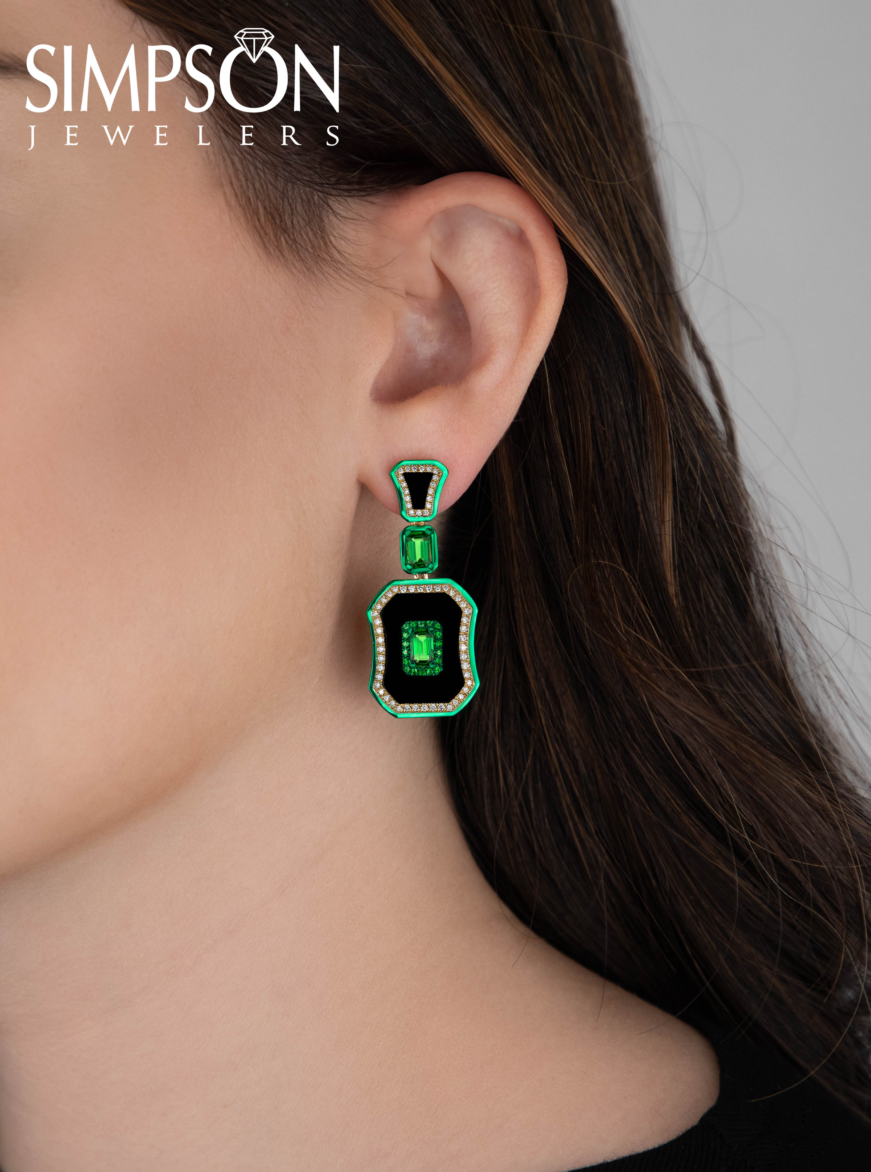 Green Geometric Drop Earrings