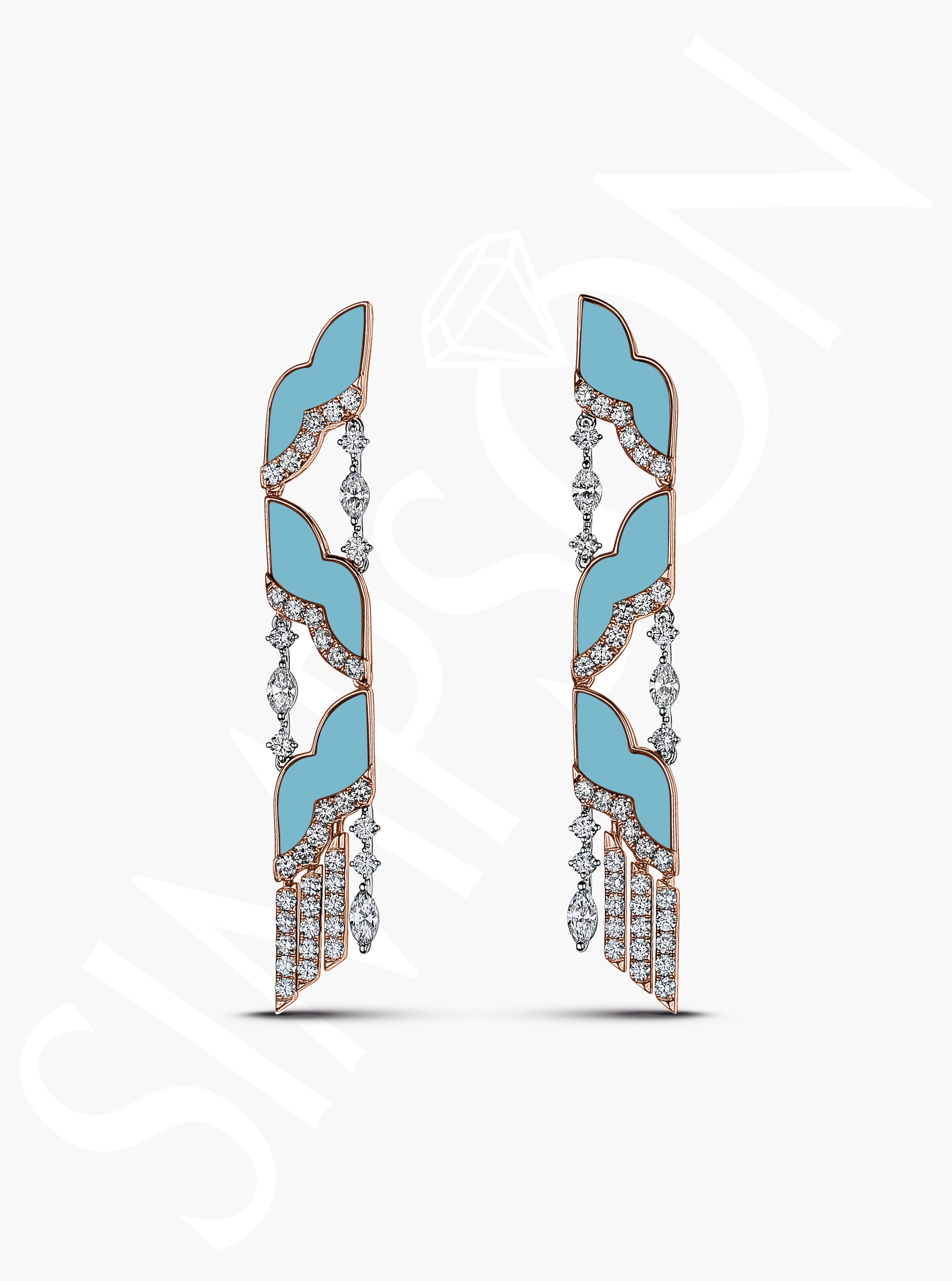 Turquoise Cascade Diamond Earrings