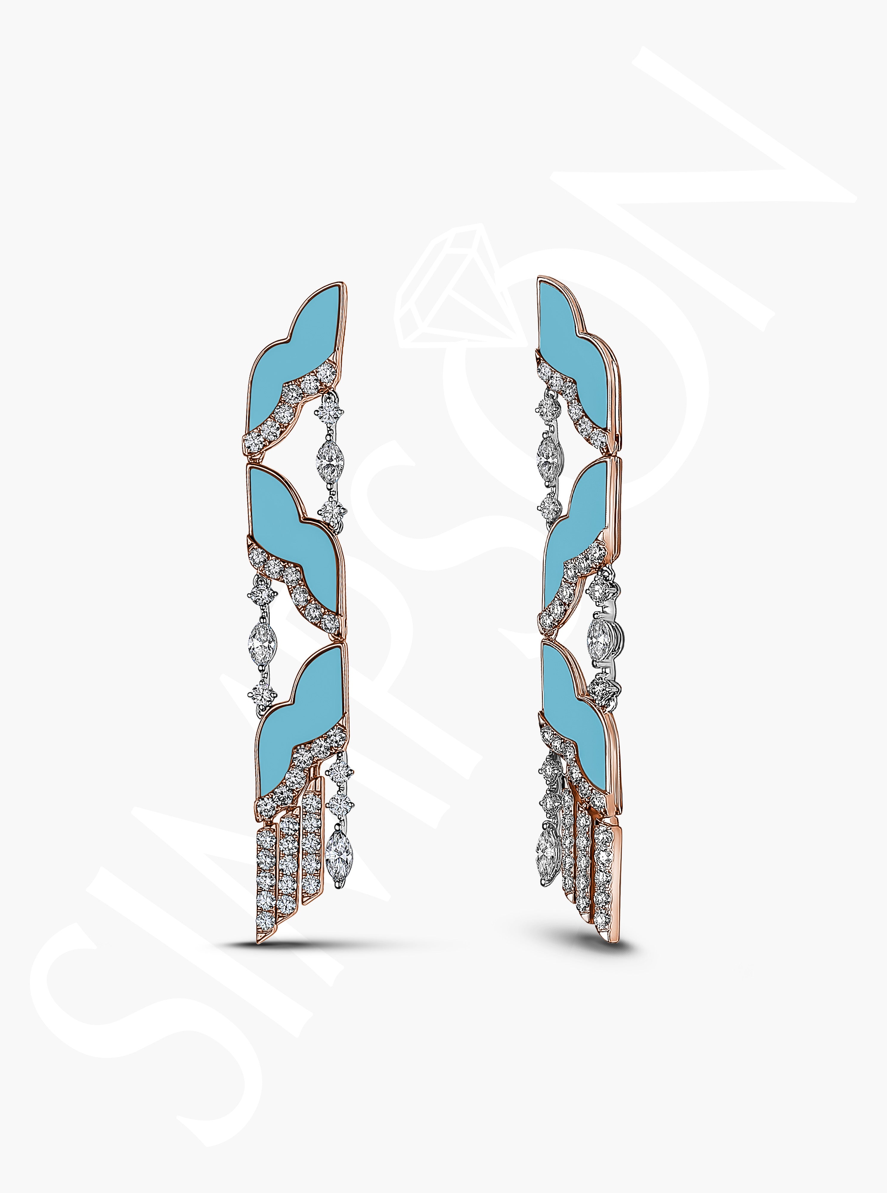 Turquoise Cascade Diamond Earrings