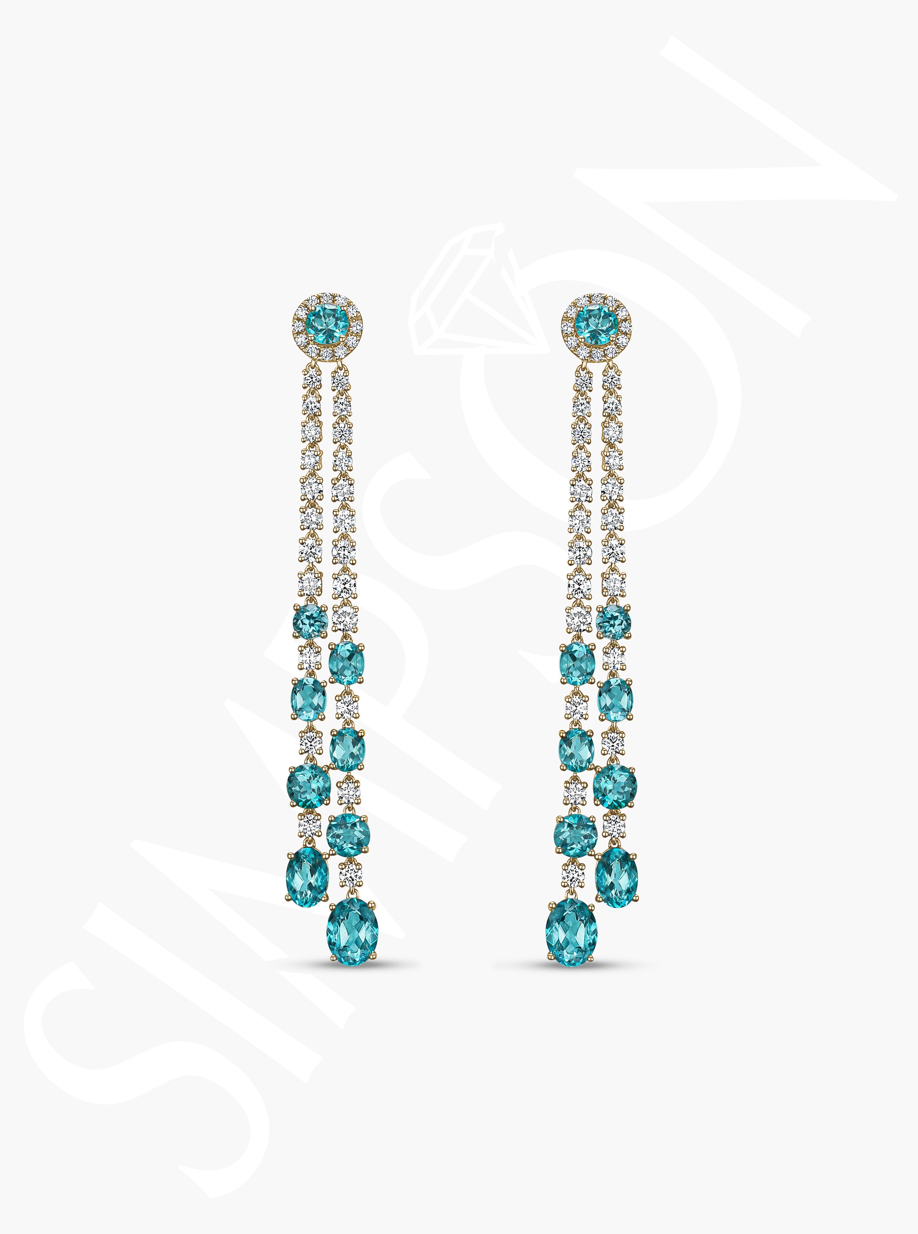 Sleek Blue Apatite and Diamond Earrings