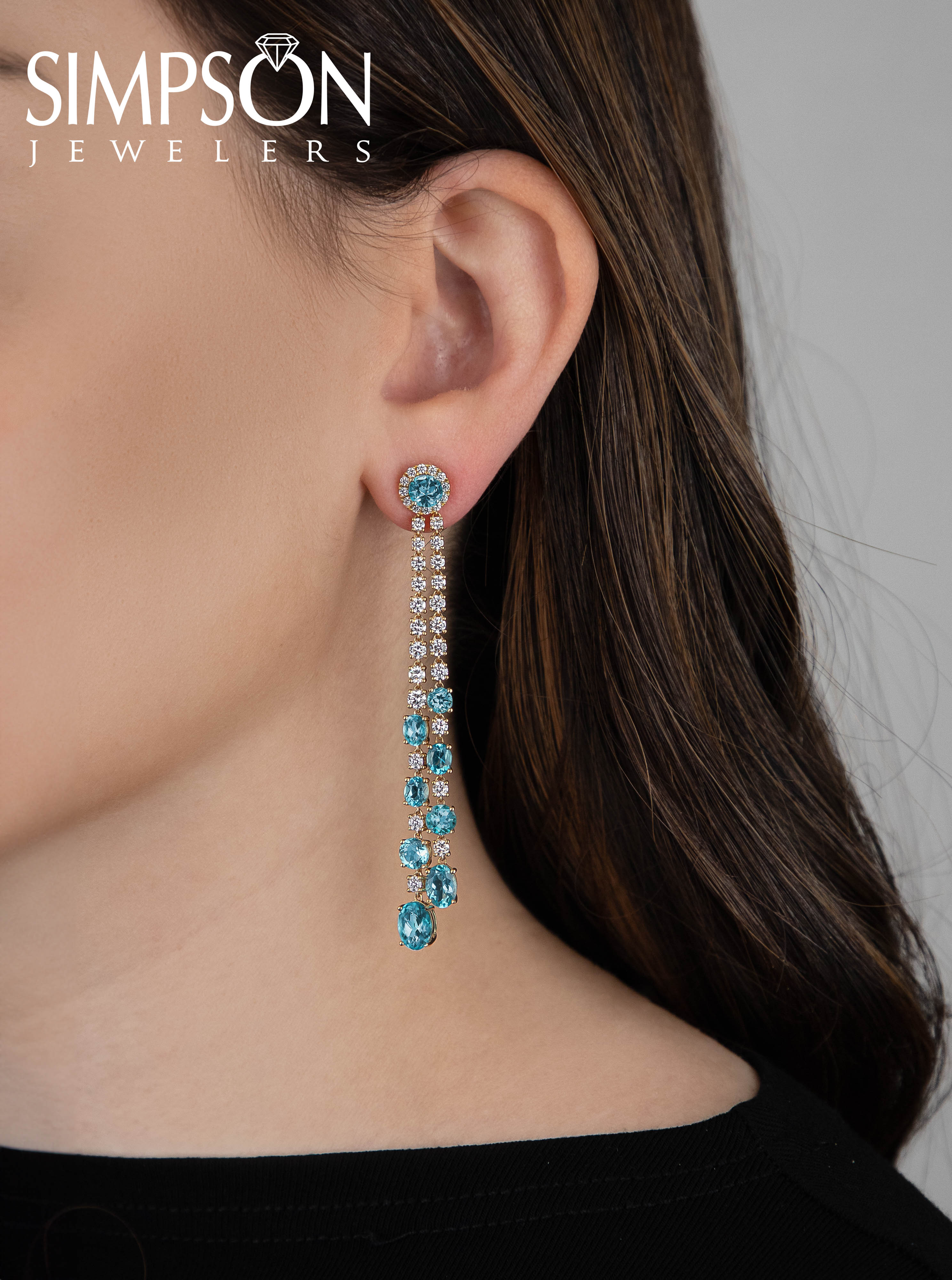 Sleek Blue Apatite and Diamond Earrings