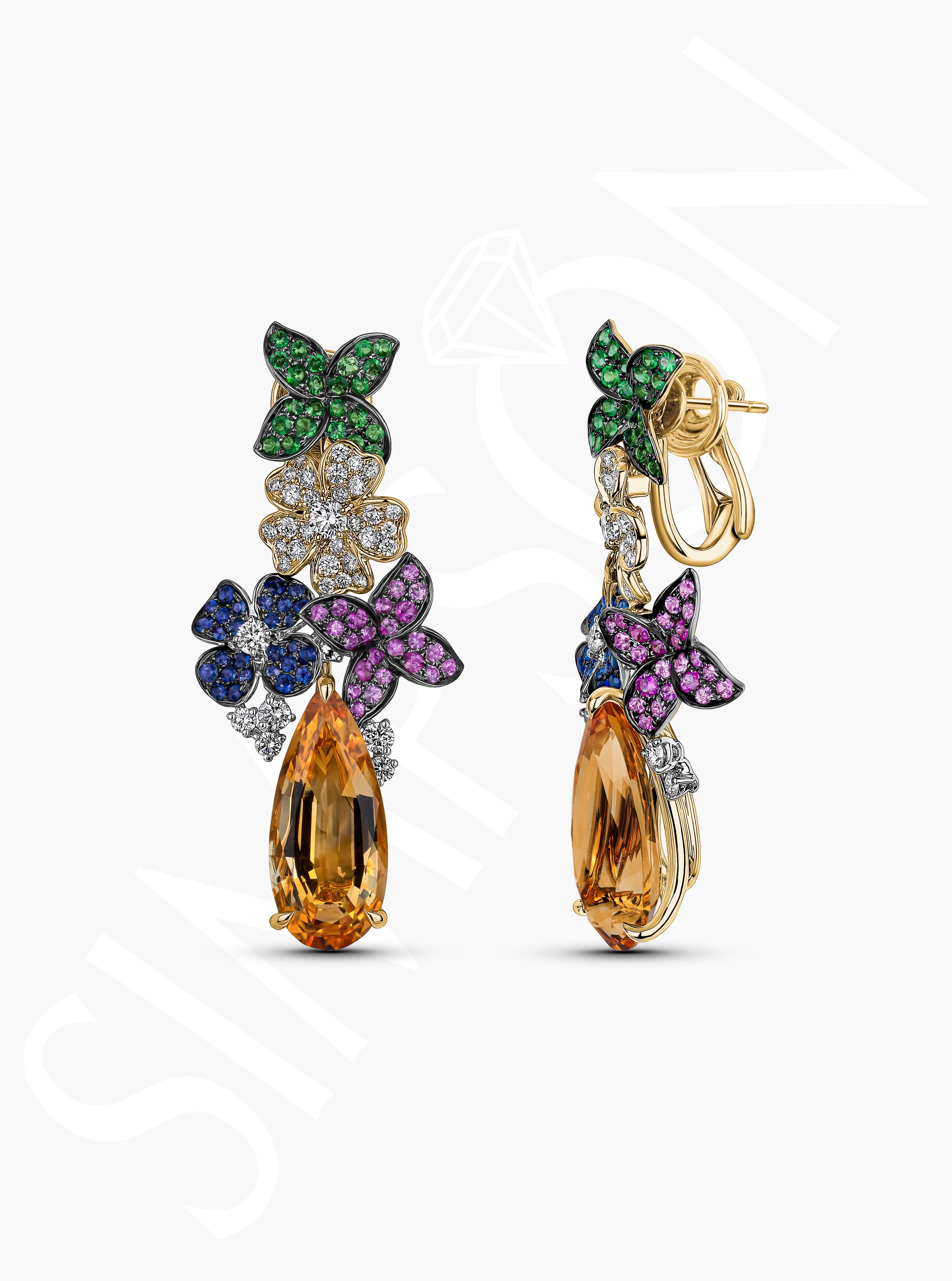 Floral Gemstone Drop Earrings with Citrine Tear Drops