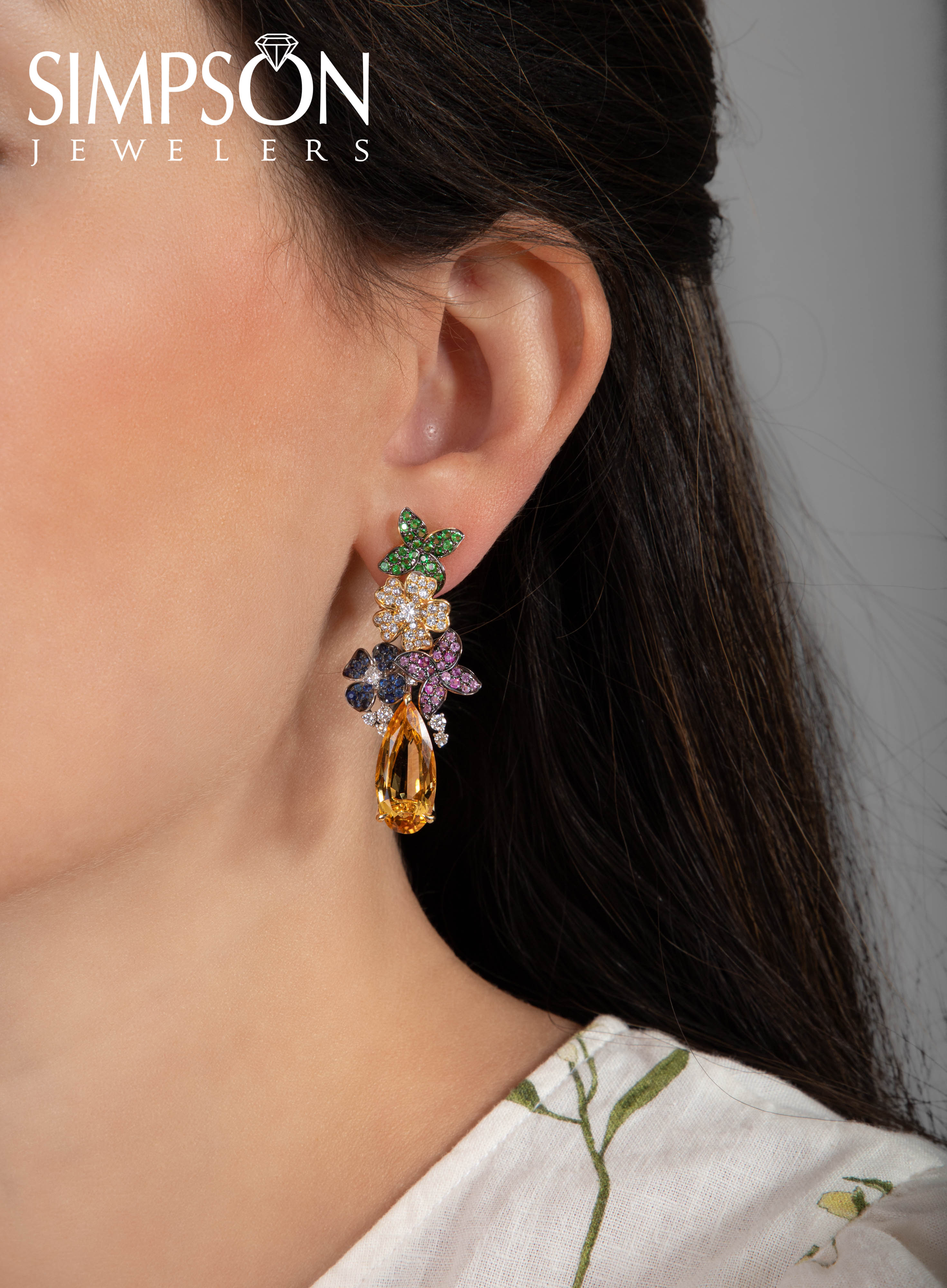 Floral Gemstone Drop Earrings with Citrine Tear Drops