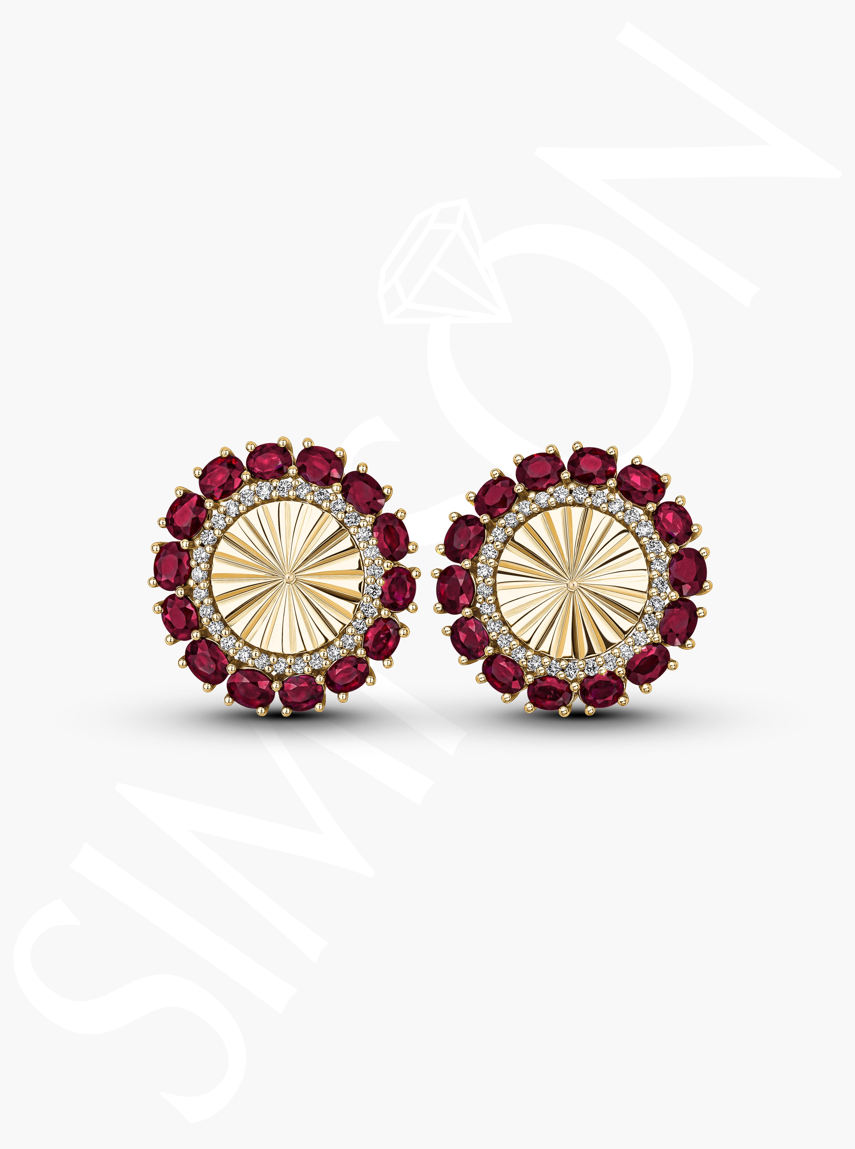 Sunburst Earrings with Ruby and Diamond Halo