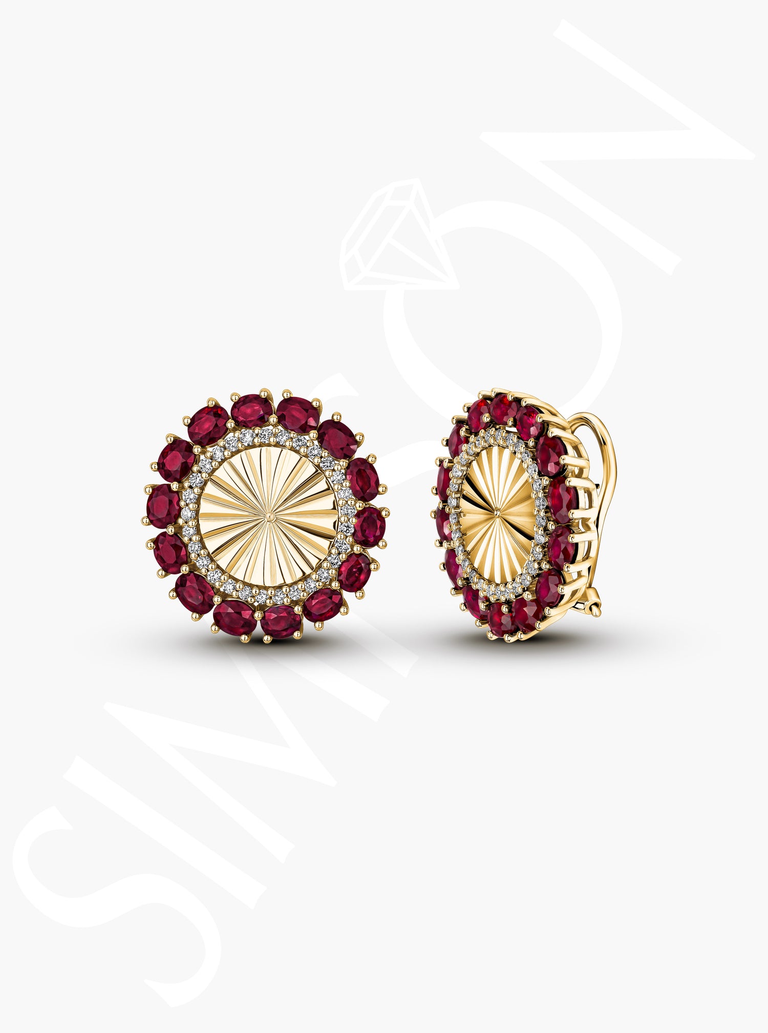 Sunburst Earrings with Ruby and Diamond Halo