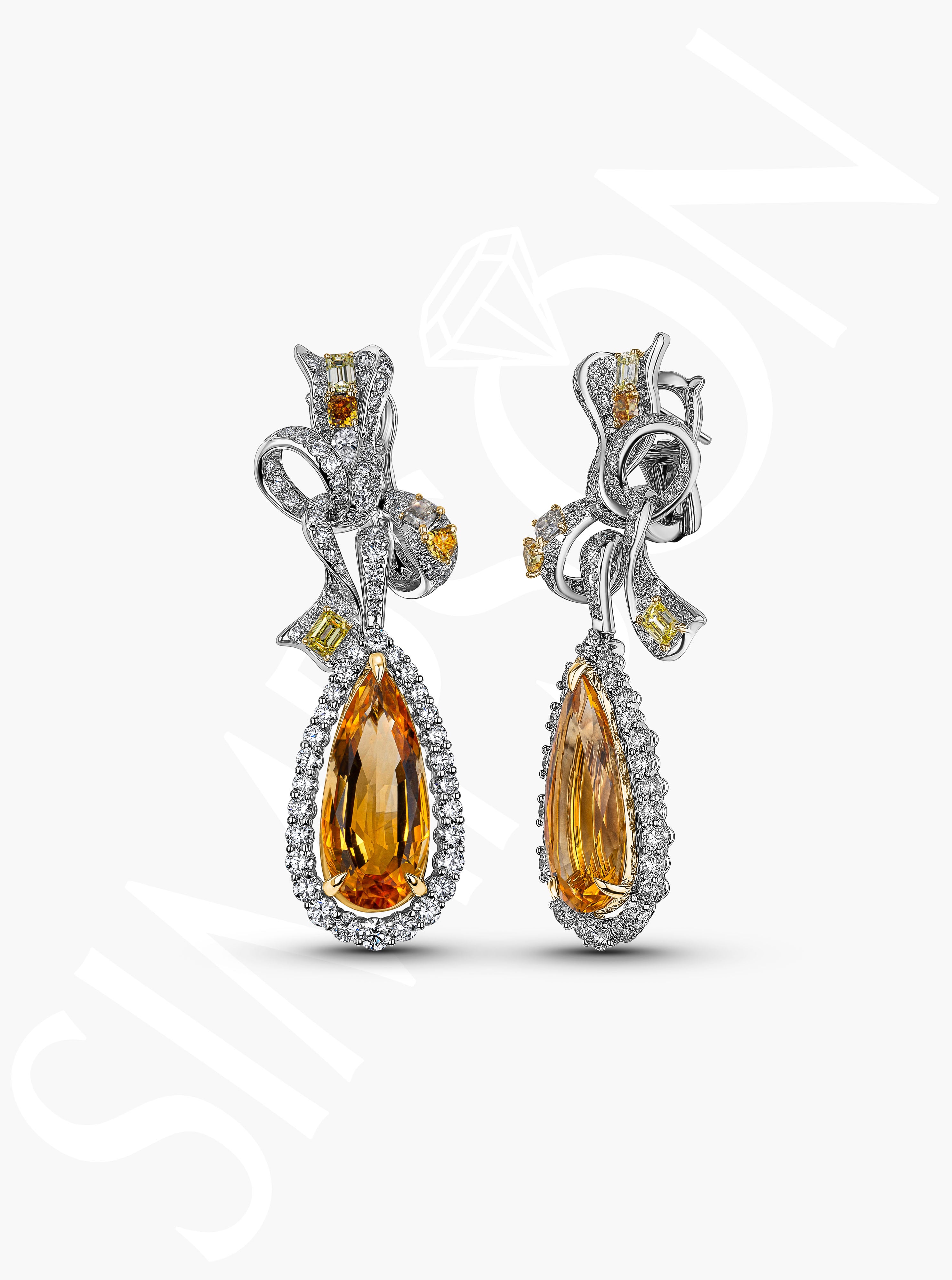 Citrine And Diamond Earrings With Fancy Yellow Diamond Accents