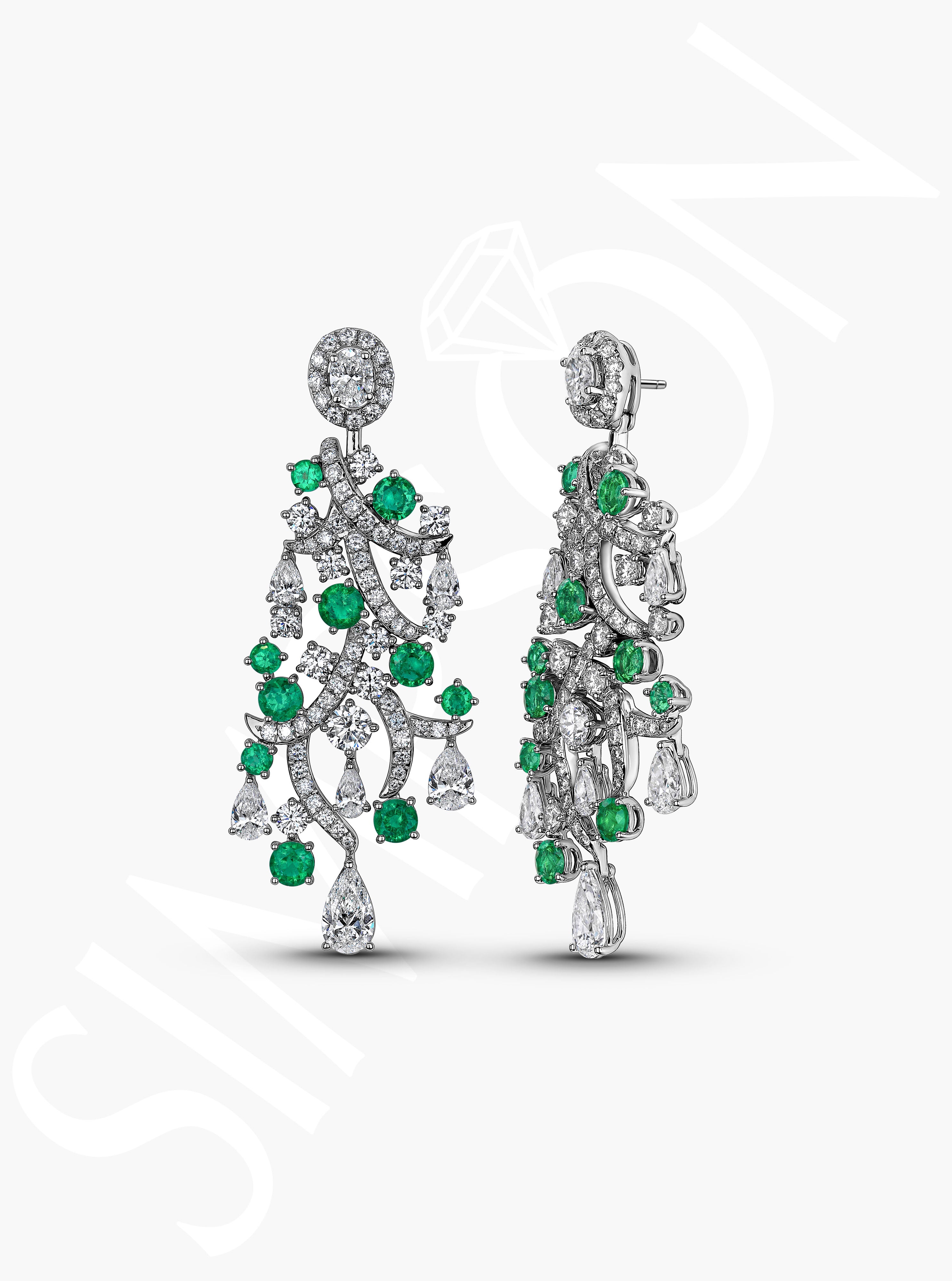 Emerald And Diamond Chandelier Earrings